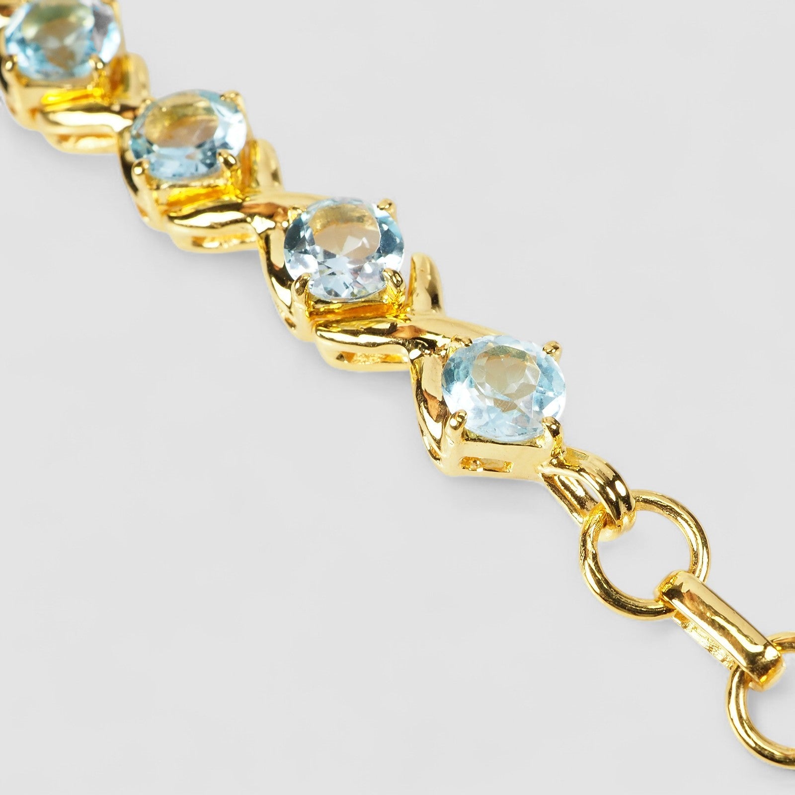 Blue Aquamarine 925 Sterling Silver 24K Gold Bracelets, Affordable Natural Gemstone, Everyday Bracelet