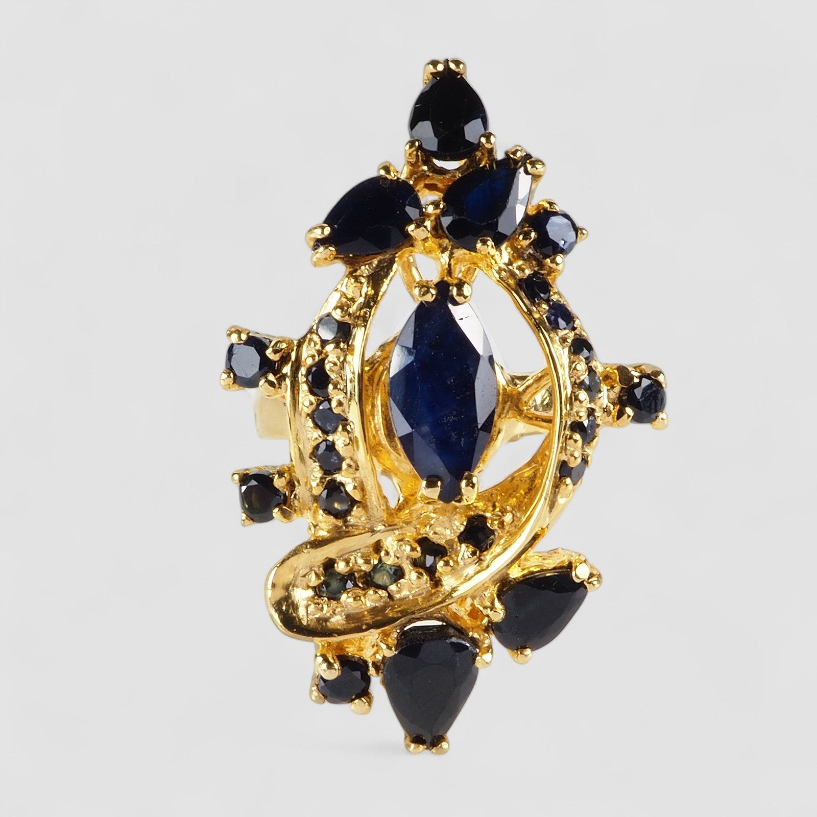 Blue Sapphire 925 Sterling Silver 24K Gold Rings, Natural Gemstone, Everyday Wear