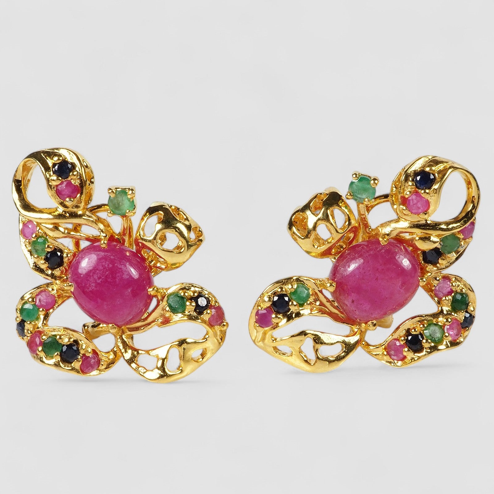 Red Ruby 925 Sterling Silver 24K Gold Earrings, Natural Gemstone, Everyday Wear