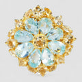 Blue Aquamarine 925 Sterling Silver 24K Gold Rings, Trendy Everyday Ring