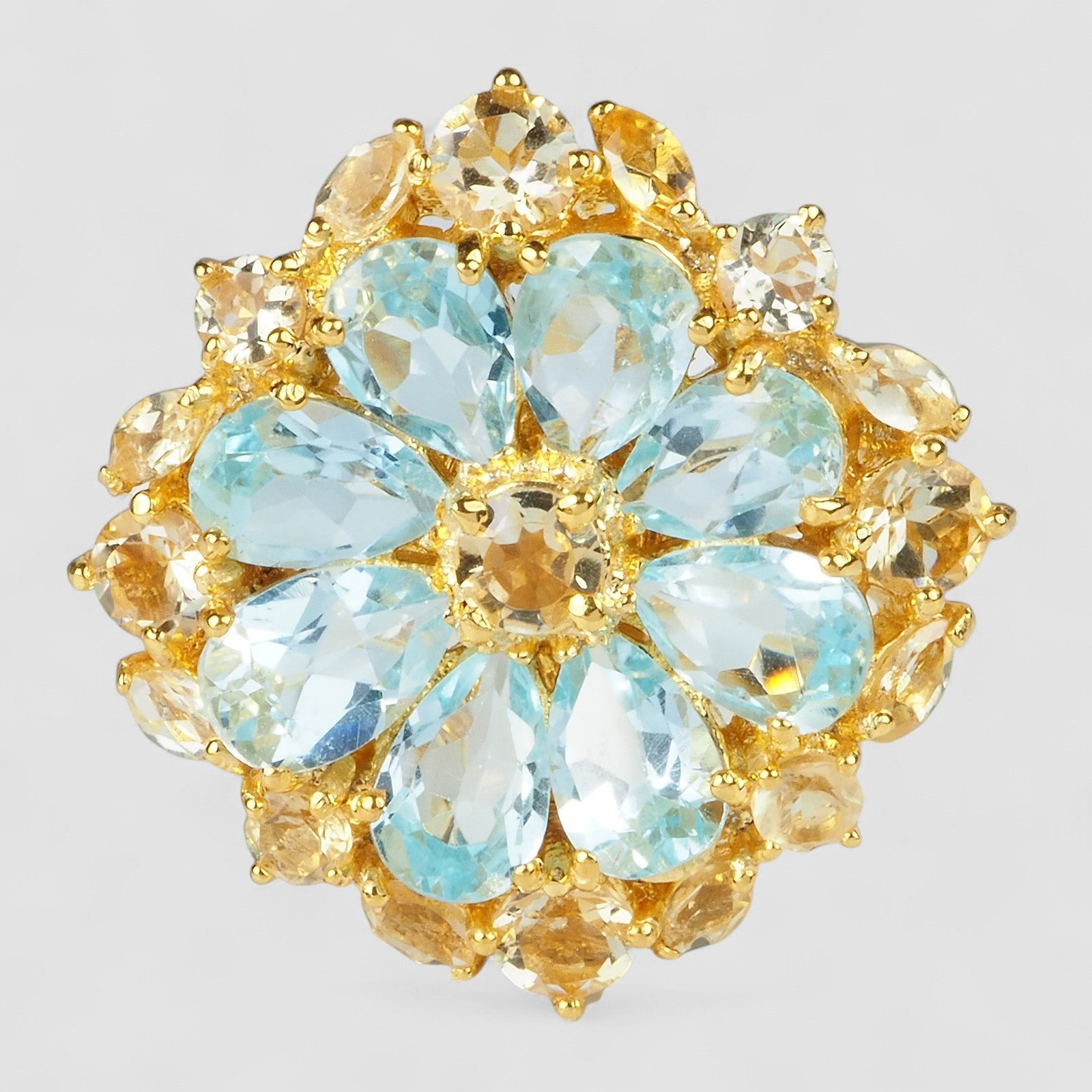 Blue Aquamarine 925 Sterling Silver 24K Gold Rings, Trendy Everyday Ring