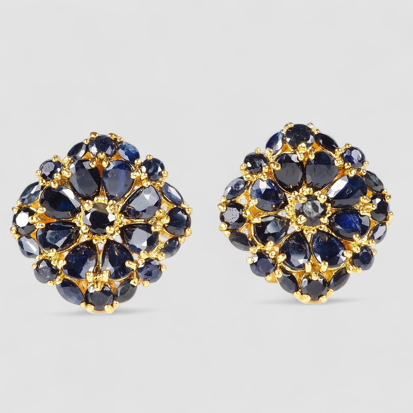 Blue Sapphire 925 Sterling Silver 24K Gold Earrings, Affordable Natural Gemstone, Everyday Earrings
