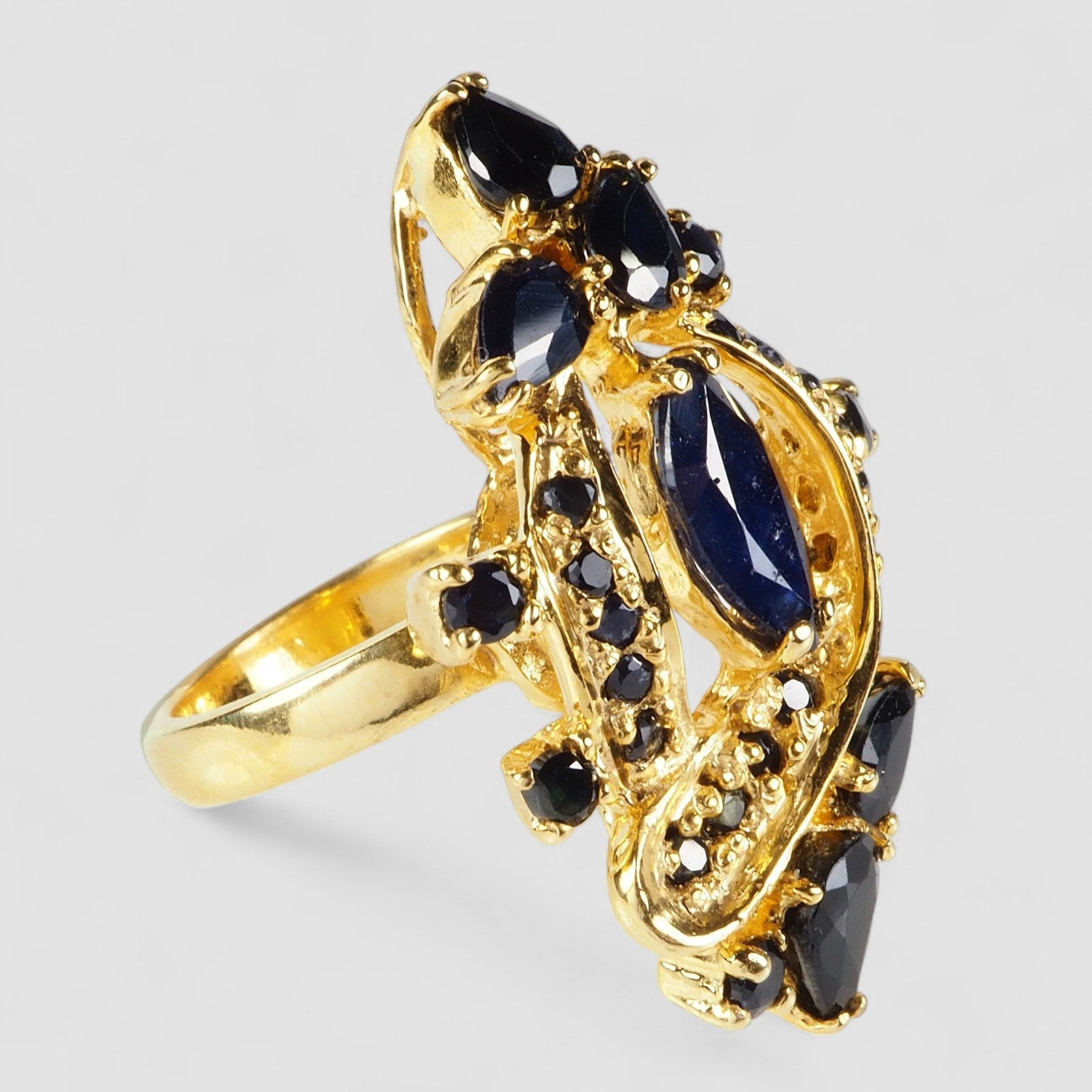 Blue Sapphire 925 Sterling Silver 24K Gold Rings, Natural Gemstone, Everyday Wear