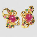 Red Ruby 925 Sterling Silver 24K Gold Earrings, Natural Gemstone, Everyday Wear