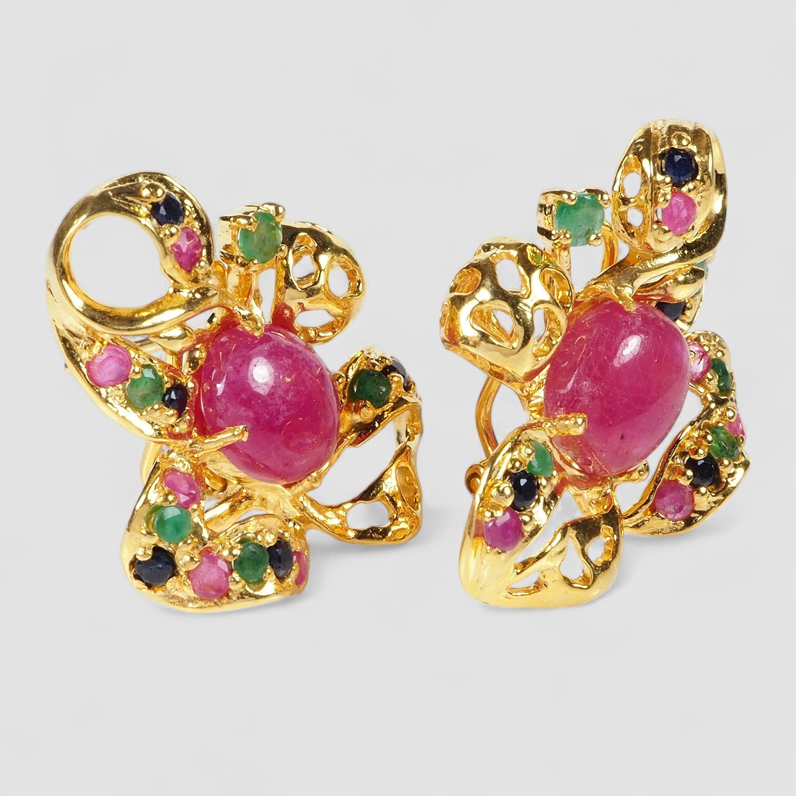 Red Ruby 925 Sterling Silver 24K Gold Earrings, Natural Gemstone, Everyday Wear