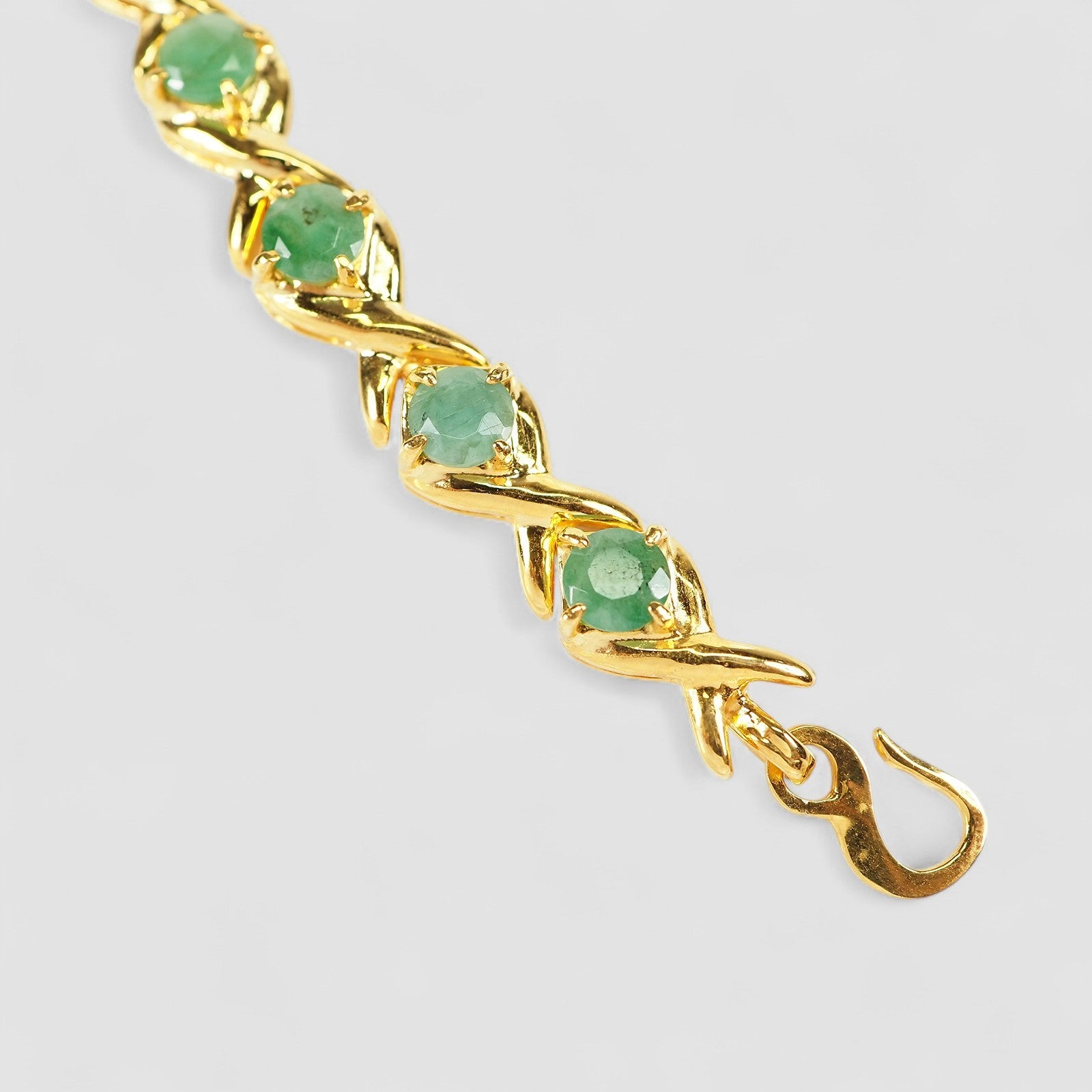 Green Emerald 925 Sterling Silver 24K Gold Bracelet, Minimalist Everyday Bracelet