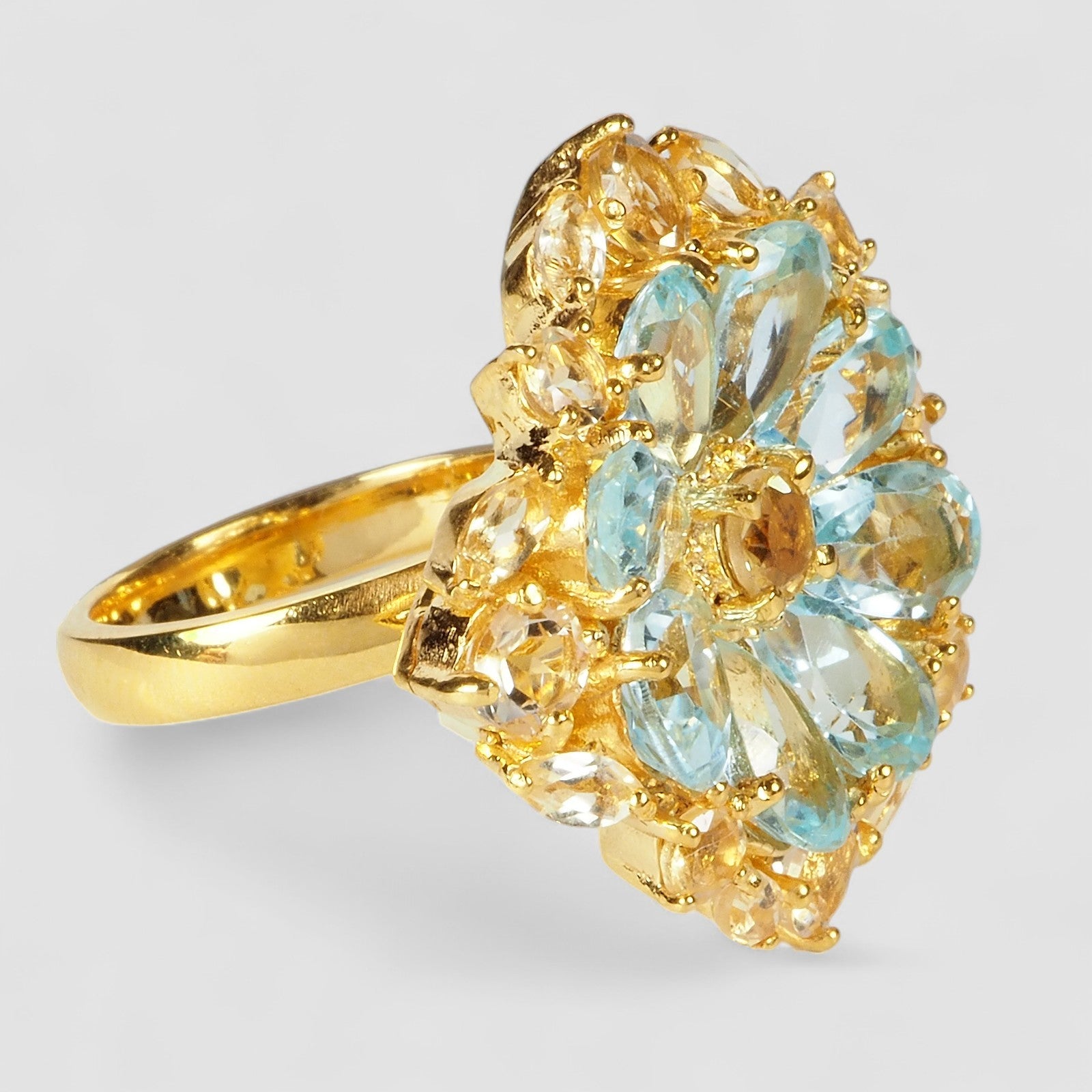 Blue Aquamarine 925 Sterling Silver 24K Gold Rings, Trendy Everyday Ring