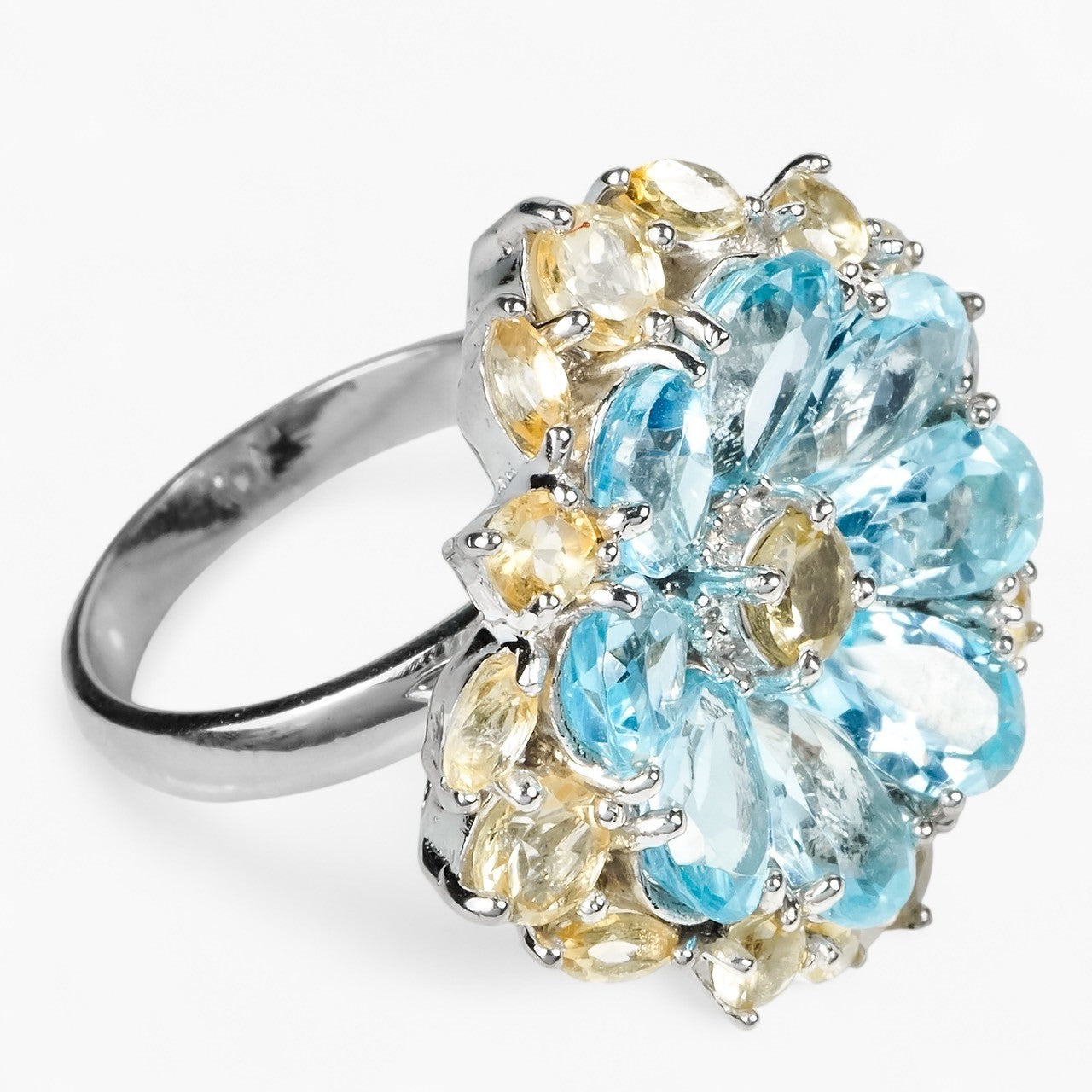 Blue Aquamarine 925 Sterling Silver White Gold Rings, Trendy Everyday Ring