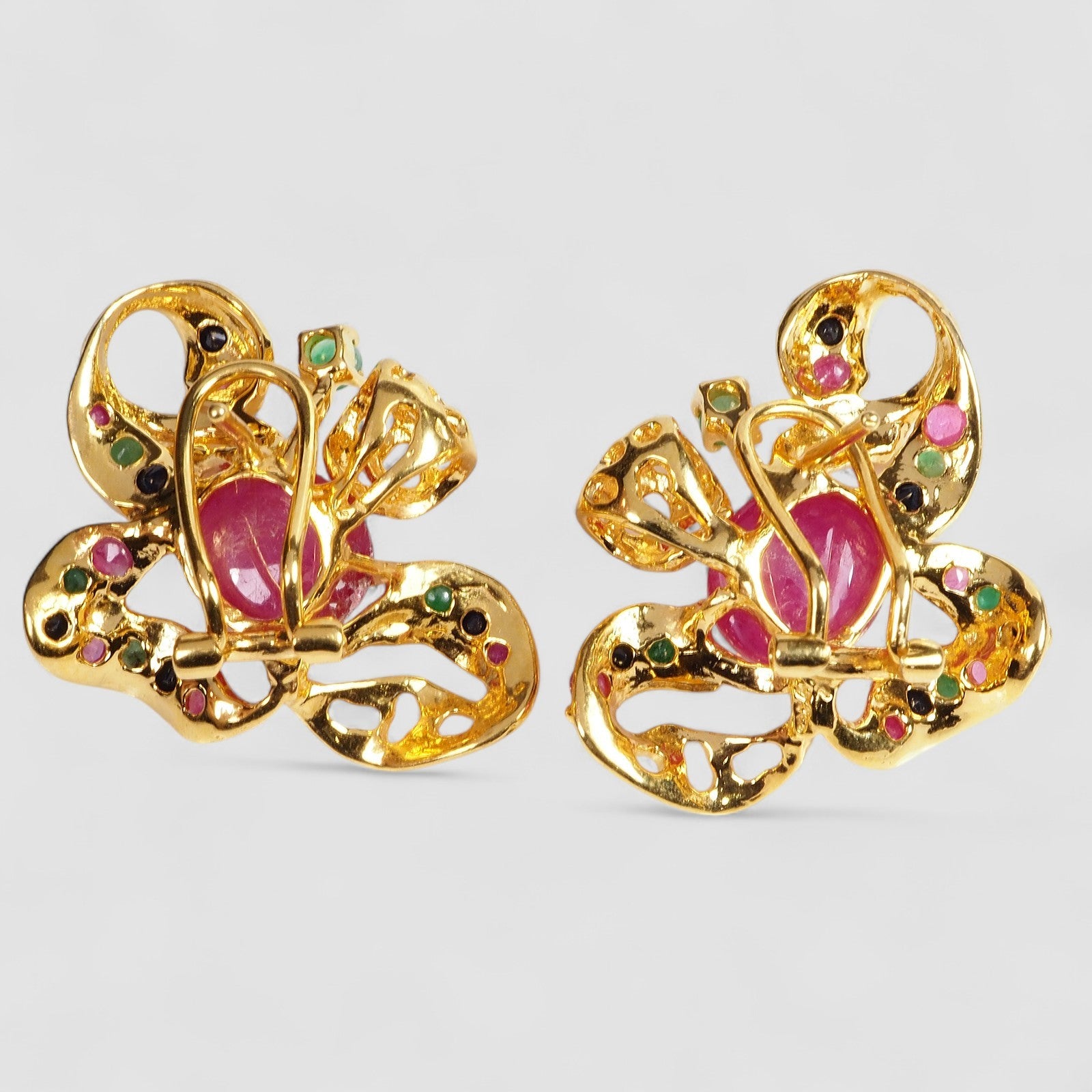 Red Ruby 925 Sterling Silver 24K Gold Earrings, Natural Gemstone, Everyday Wear