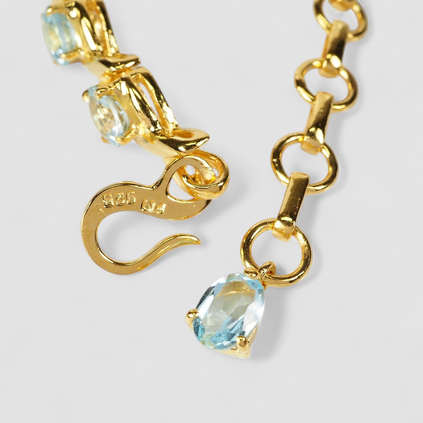 Blue Aquamarine 925 Sterling Silver 24K Gold Bracelets, Affordable Natural Gemstone, Everyday Bracelet