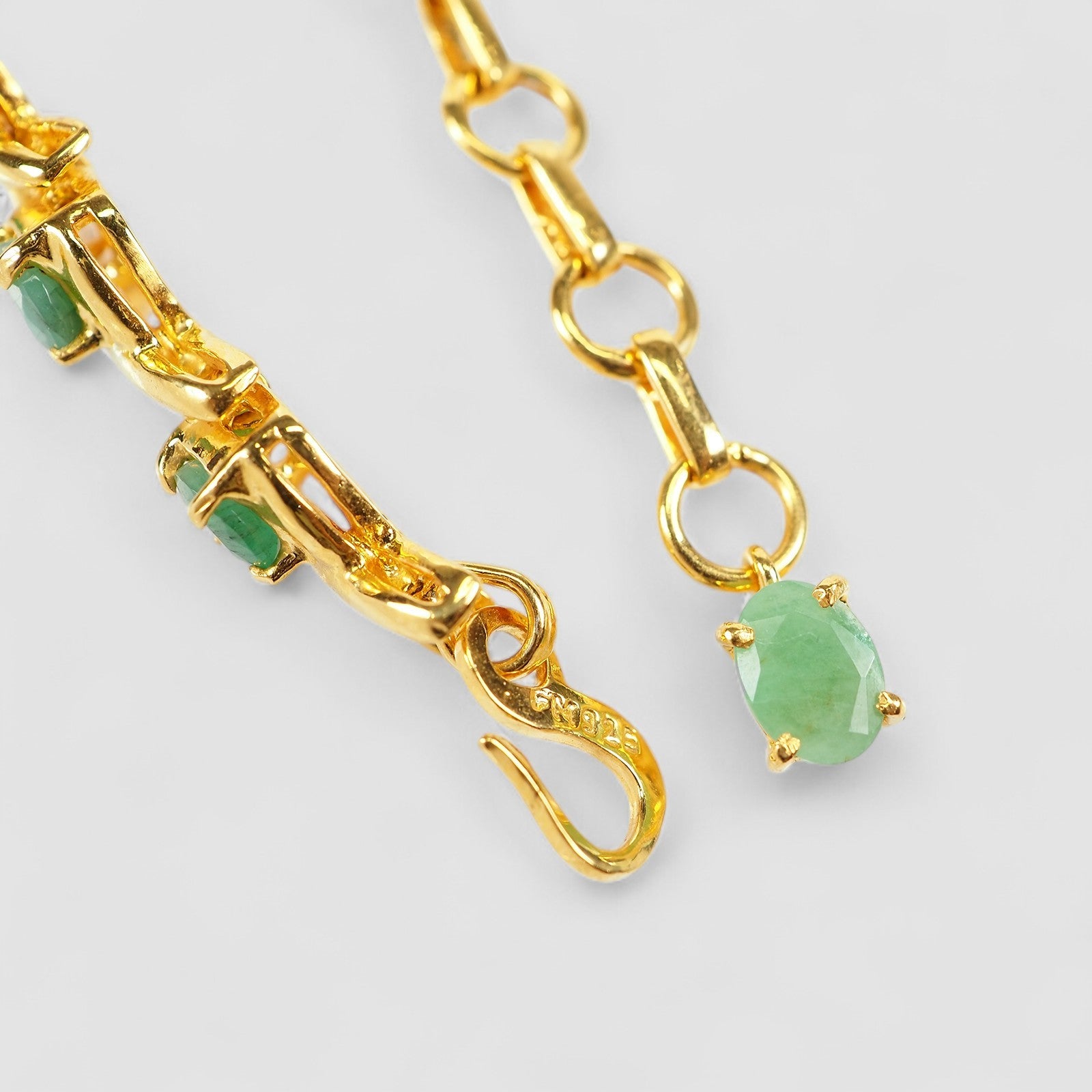 Green Emerald 925 Sterling Silver 24K Gold Bracelet, Minimalist Everyday Bracelet