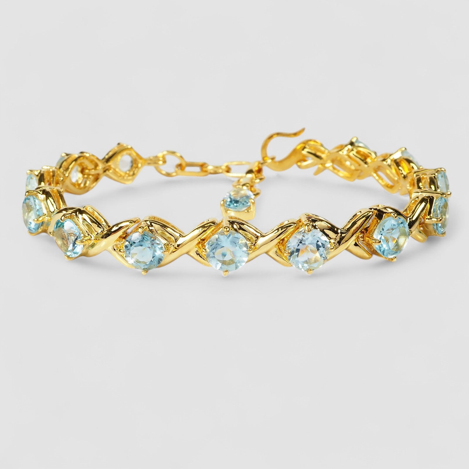 Blue Aquamarine 925 Sterling Silver 24K Gold Bracelets, Affordable Natural Gemstone, Everyday Bracelet
