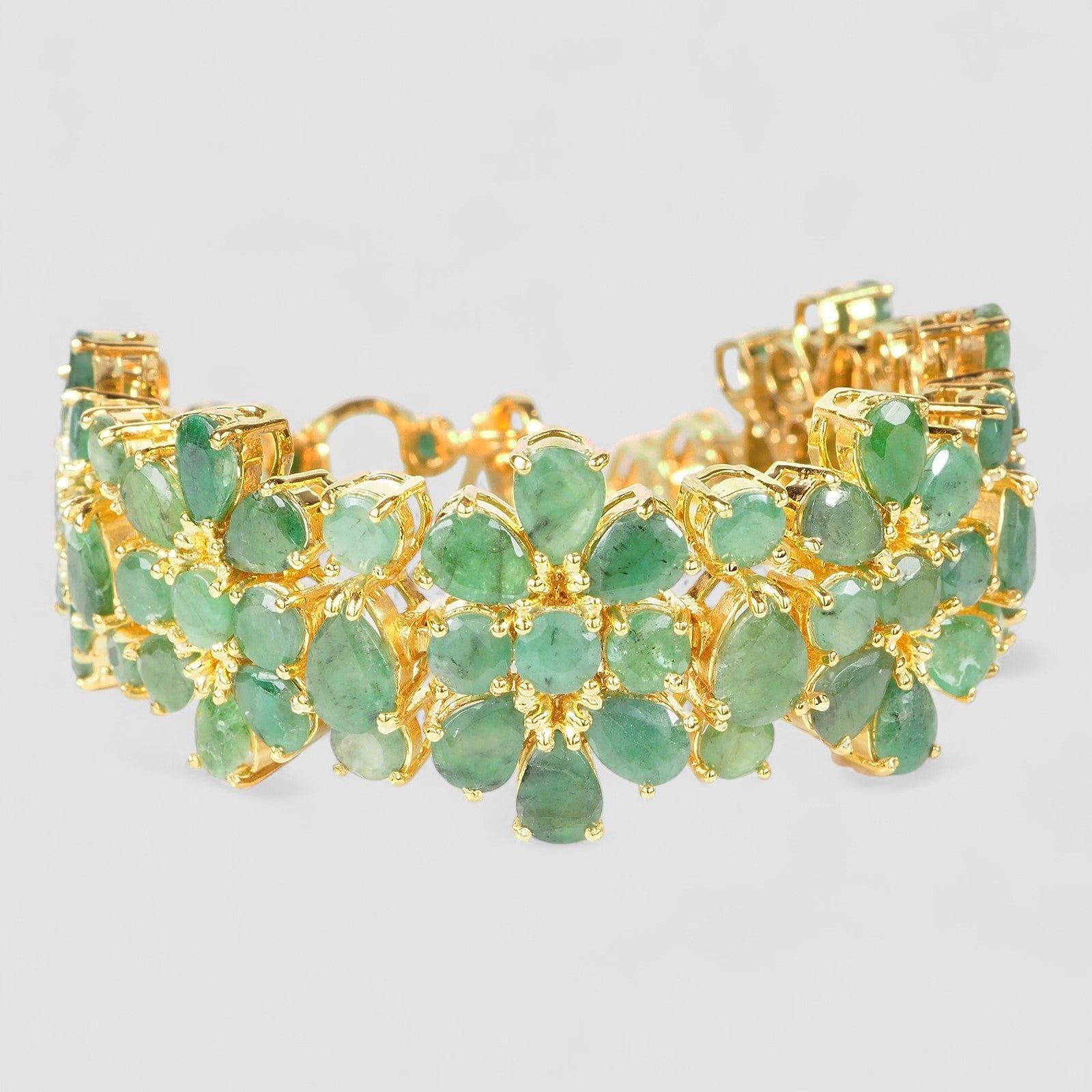 Green Emerald 925 Sterling Silver 24K Gold Bracelet, Natural Gemstone