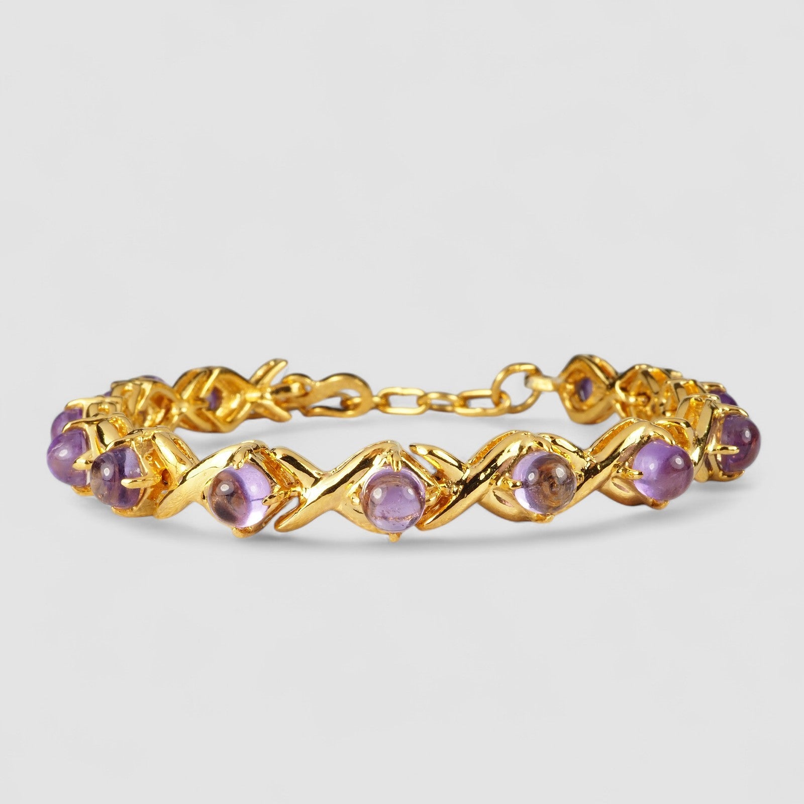 Purple Amethyst 925 Sterling Silver 24K Gold Bracelets, 925 Genuine Gemstone, Everyday Bracelets