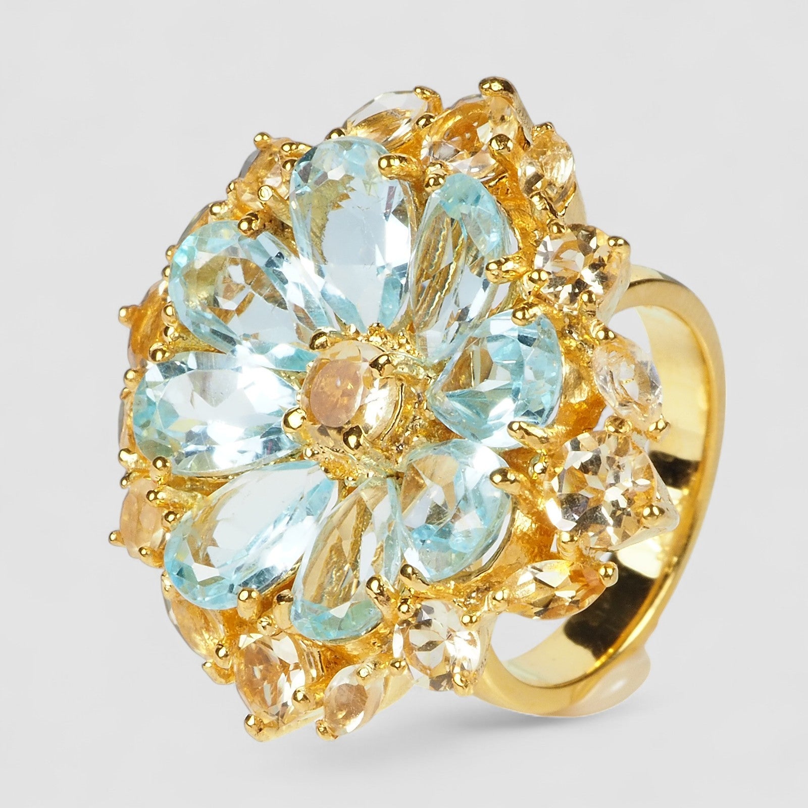 Blue Aquamarine 925 Sterling Silver 24K Gold Rings, Trendy Everyday Ring