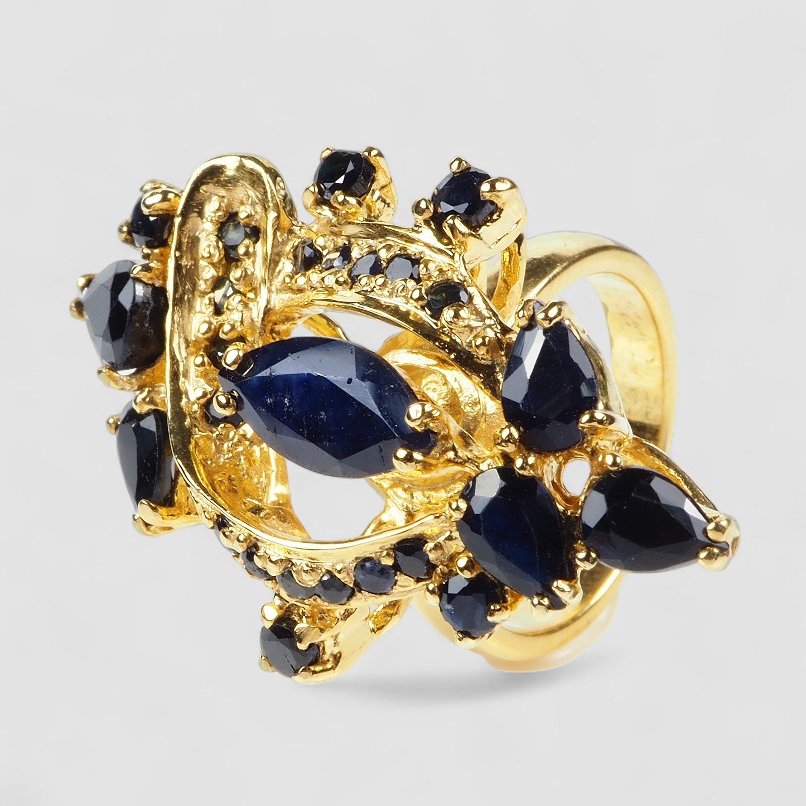 Blue Sapphire 925 Sterling Silver 24K Gold Rings, Natural Gemstone, Everyday Wear
