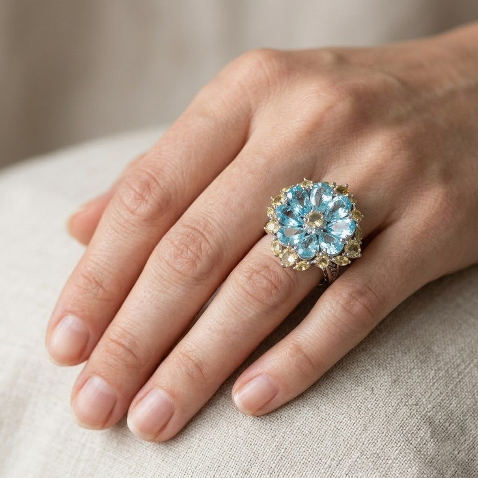 Blue Aquamarine 925 Sterling Silver White Gold Rings, Trendy Everyday Ring