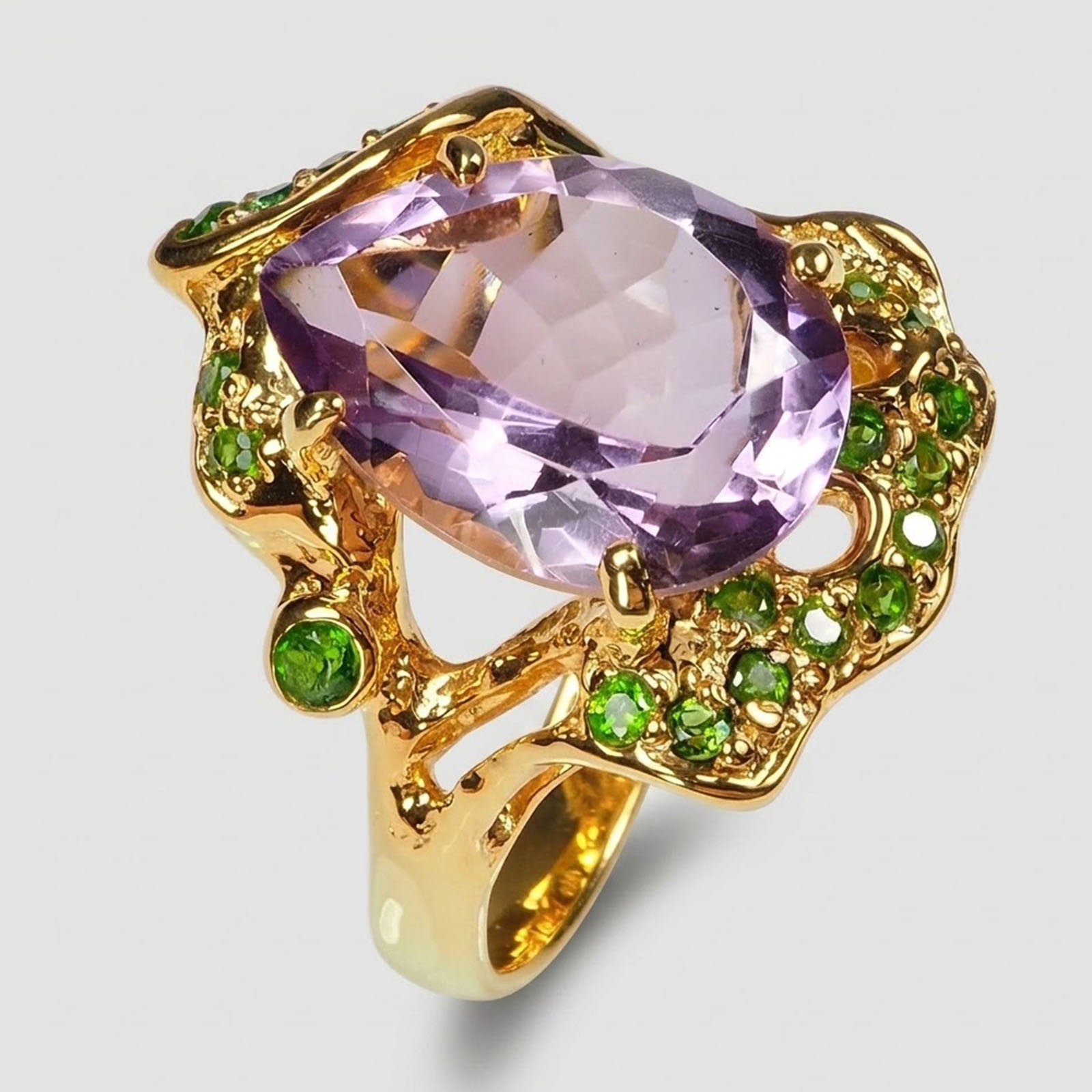 Purple Amethyst 925 Sterling Silver 24k Gold Rings, Natural Gemstone, Everyday Wear