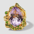 Purple Amethyst 925 Sterling Silver 24k Gold Rings, Natural Gemstone, Everyday Wear