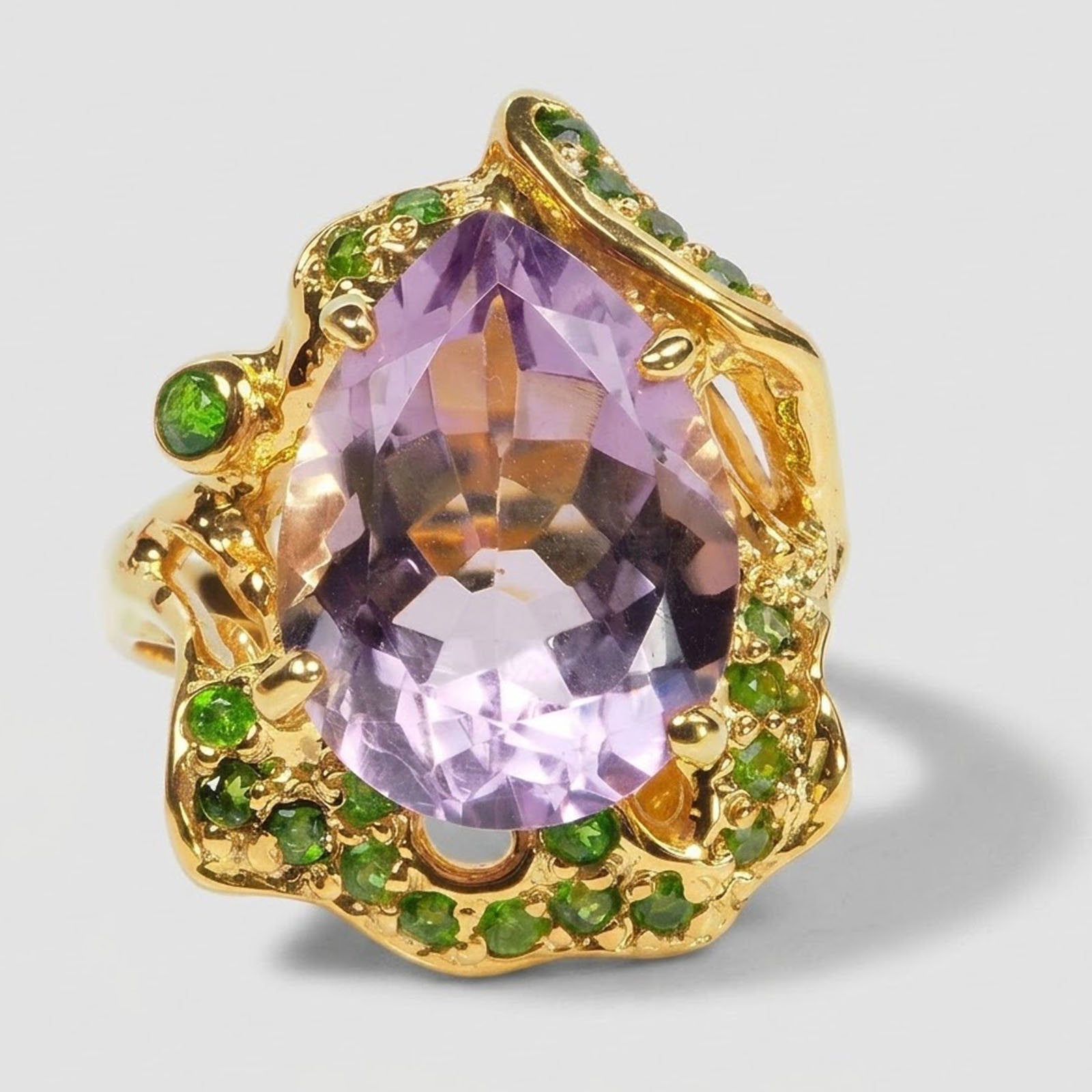 Purple Amethyst 925 Sterling Silver 24k Gold Rings, Natural Gemstone, Everyday Wear