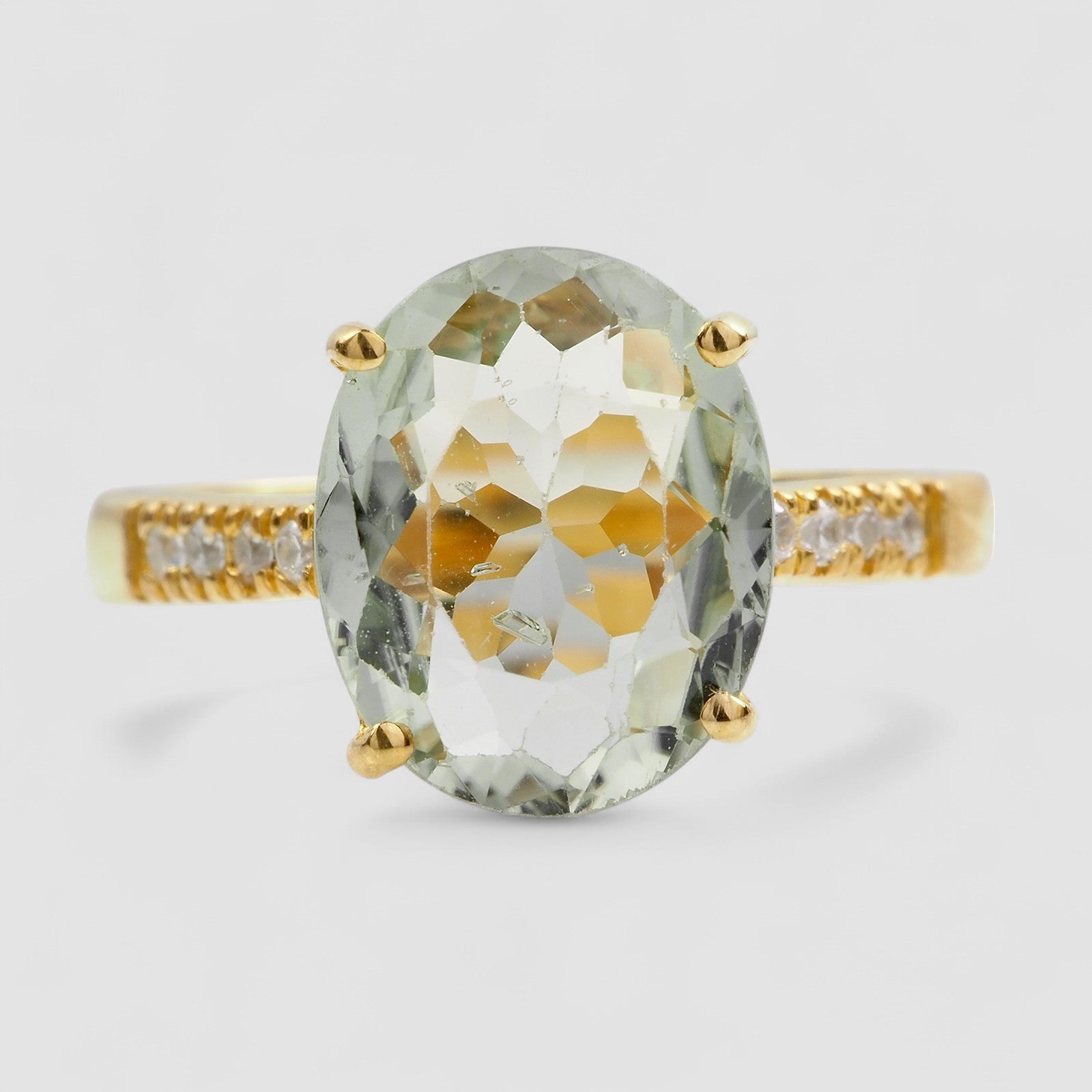 GREEN TOURMALINE 24K GOLD 925 STERLING SILVER RING