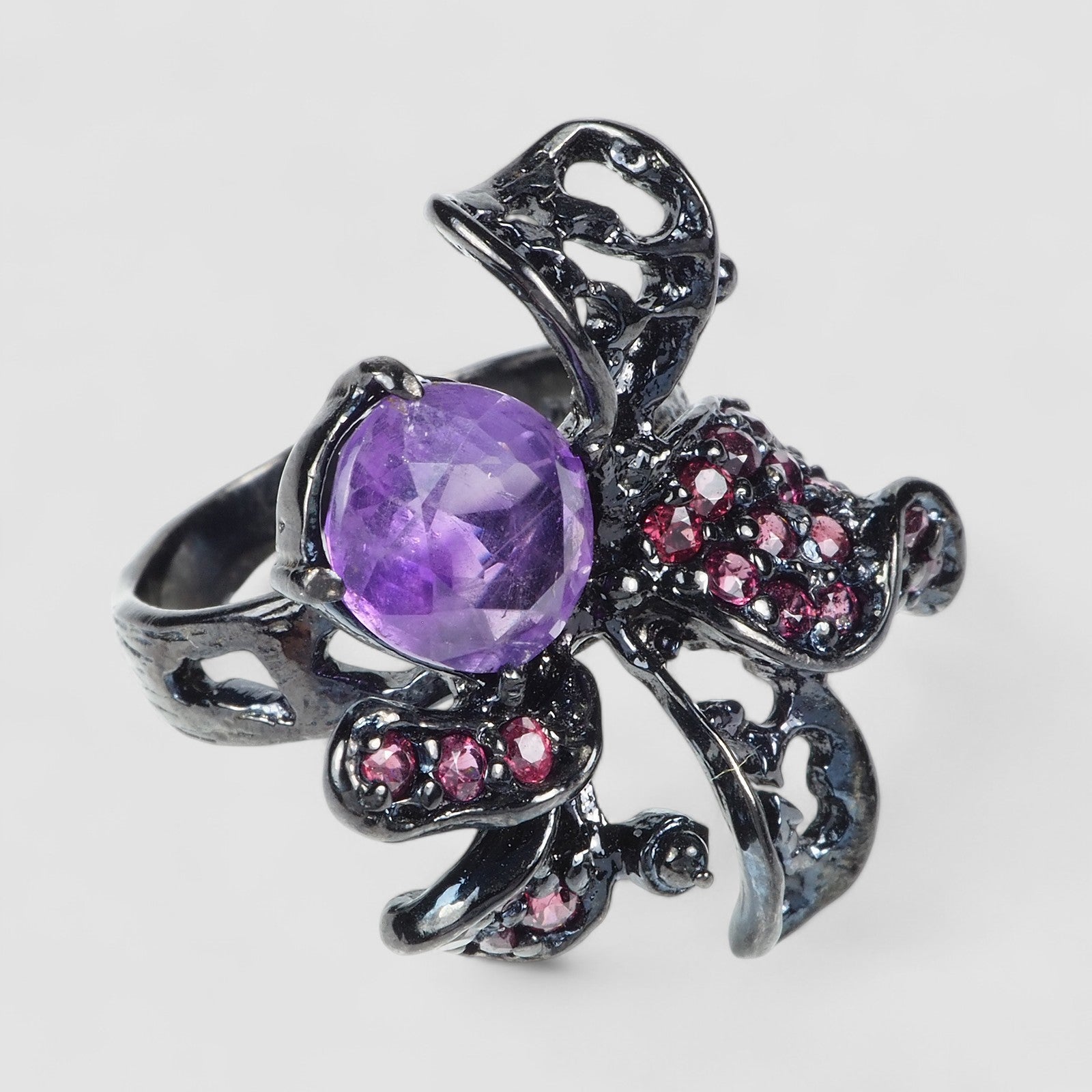 Purple Amethyst 925 Sterling Silver Blalck Ring, Trendy Everyday Ring