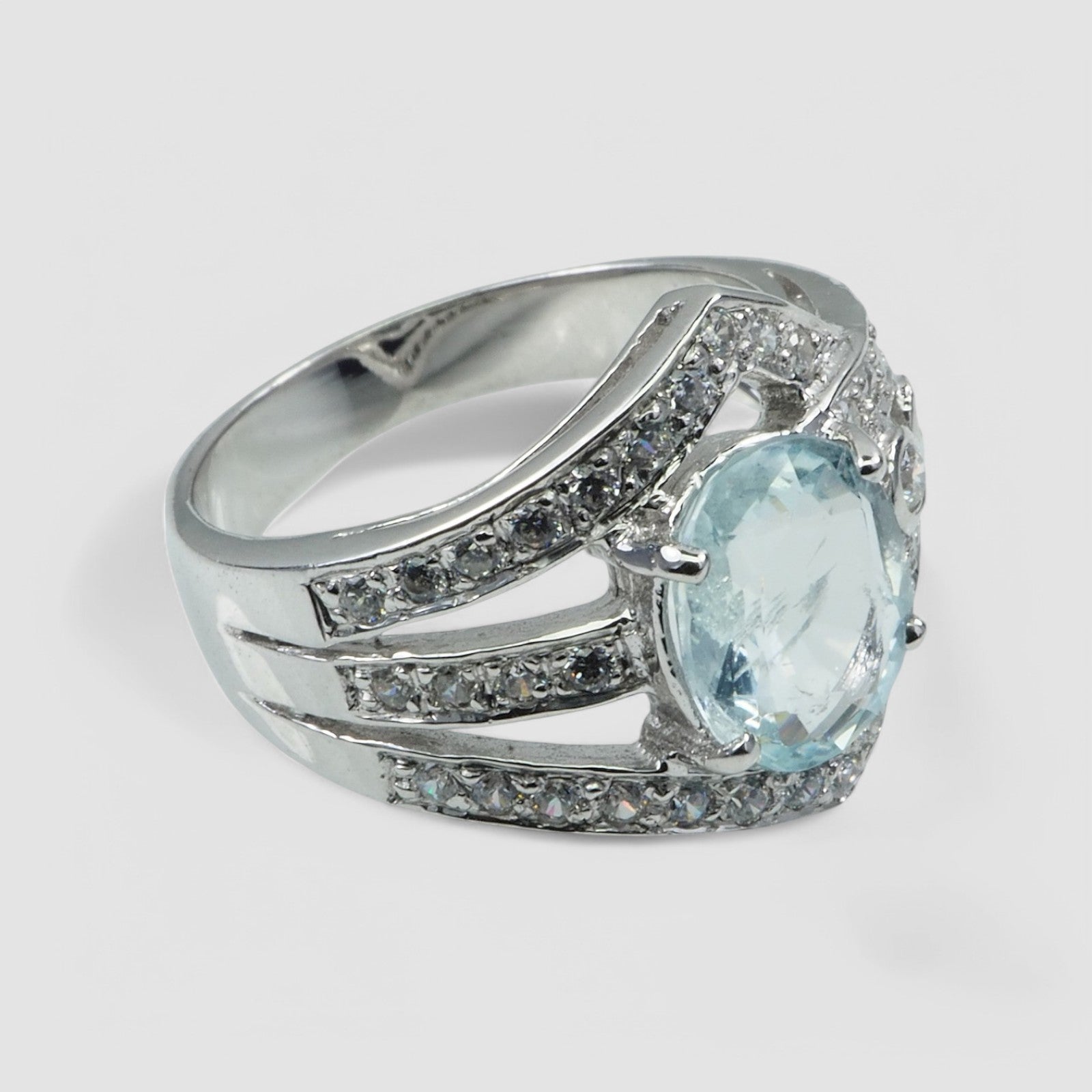 Blue Aquamarine 925 Sterling Silver Ring