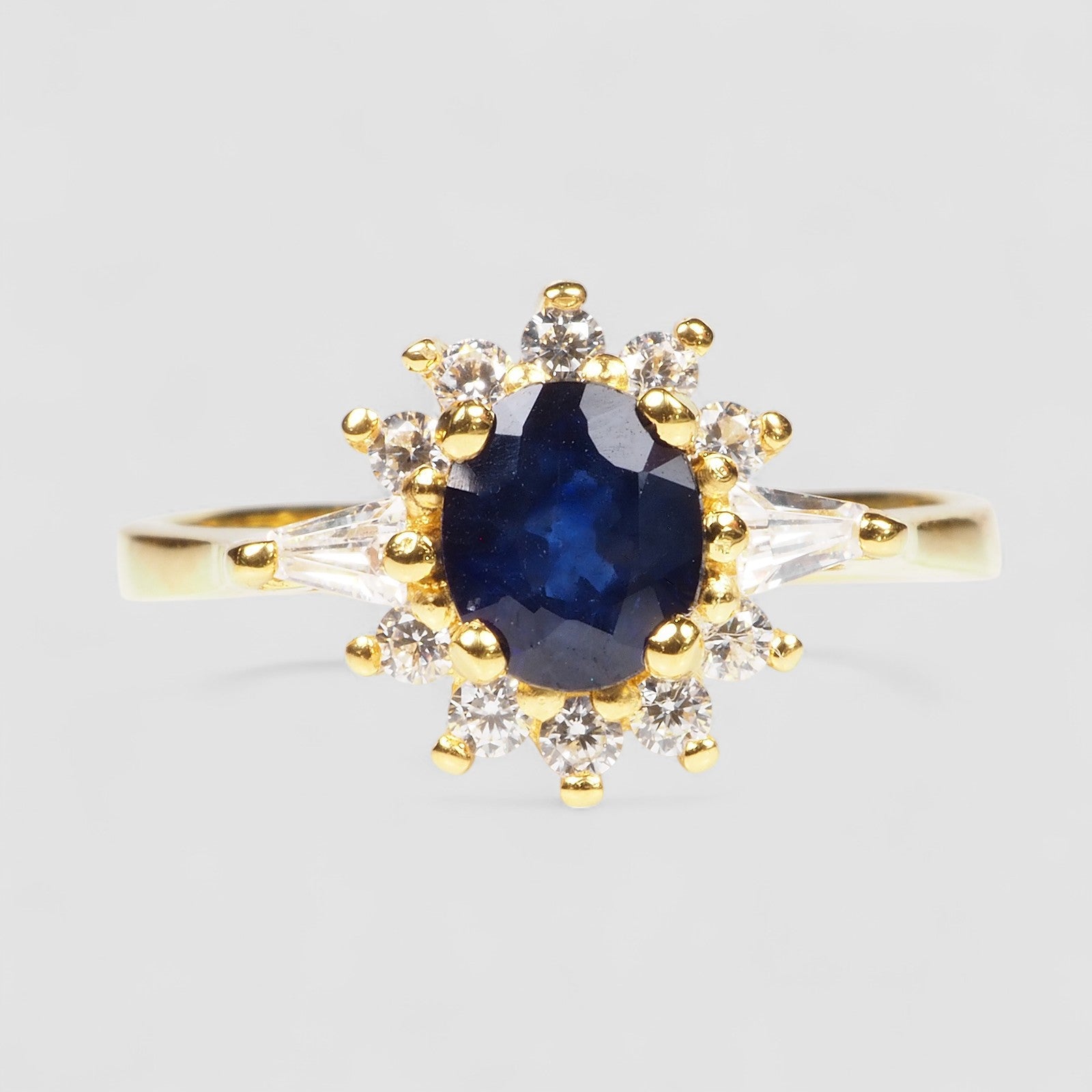 Rare 24K Gold 925 Sterling Silver Ring Blue Sapphire