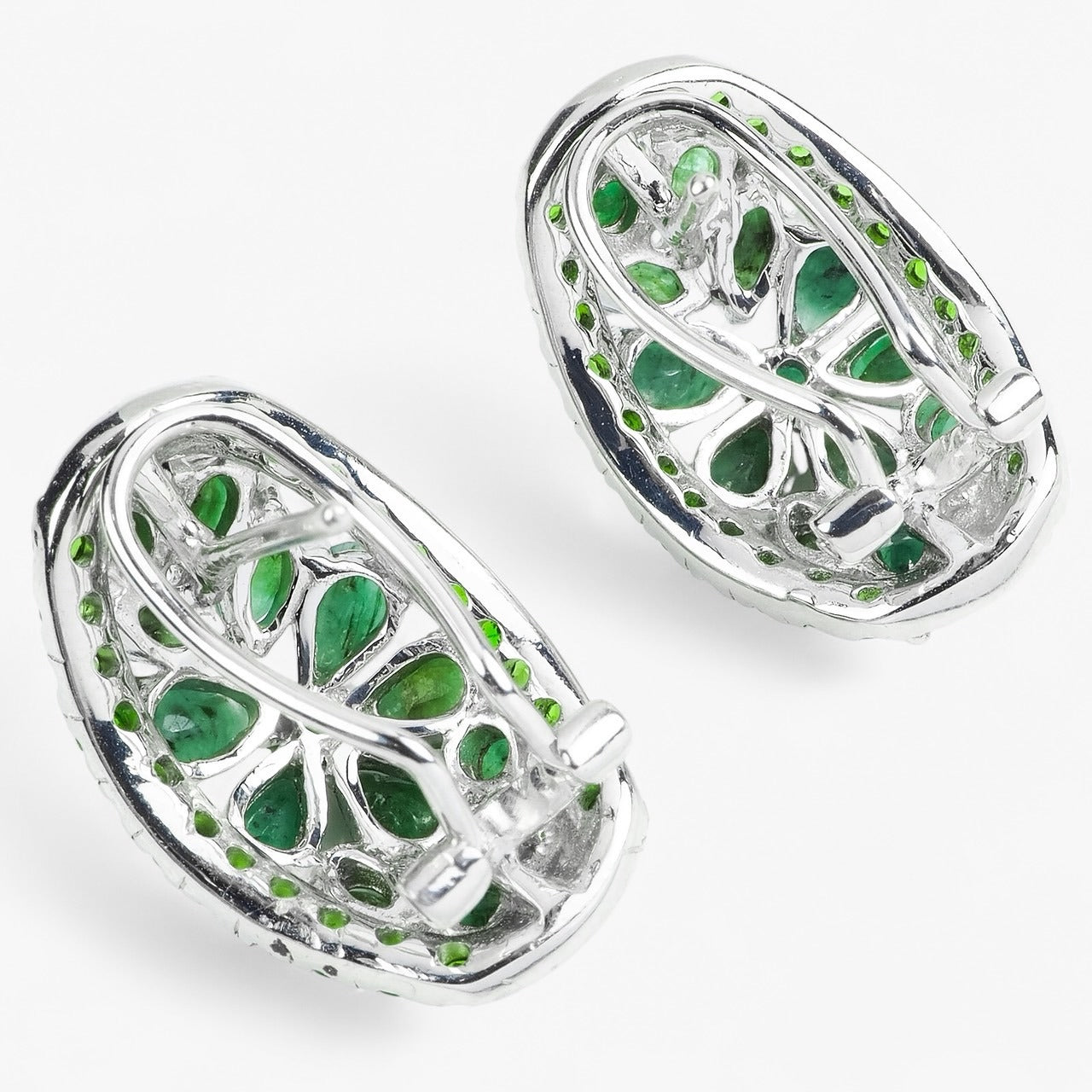 Green Emerald 925 Sterling Silver White Gold Earrings, Rhodium Plated, Tarnish Free