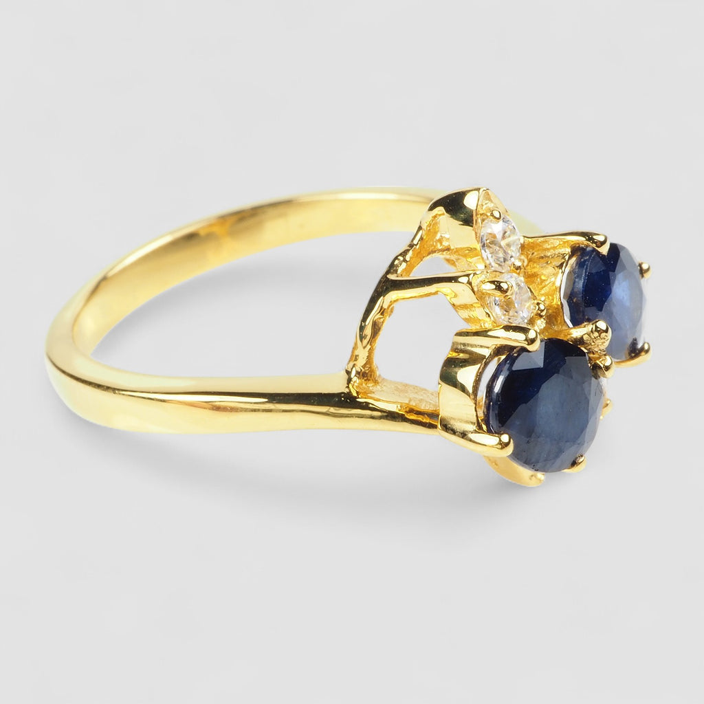 DUO STONE BLUE SAPPHIRE 24K GOLD 925 STERLING SILVER RINGS