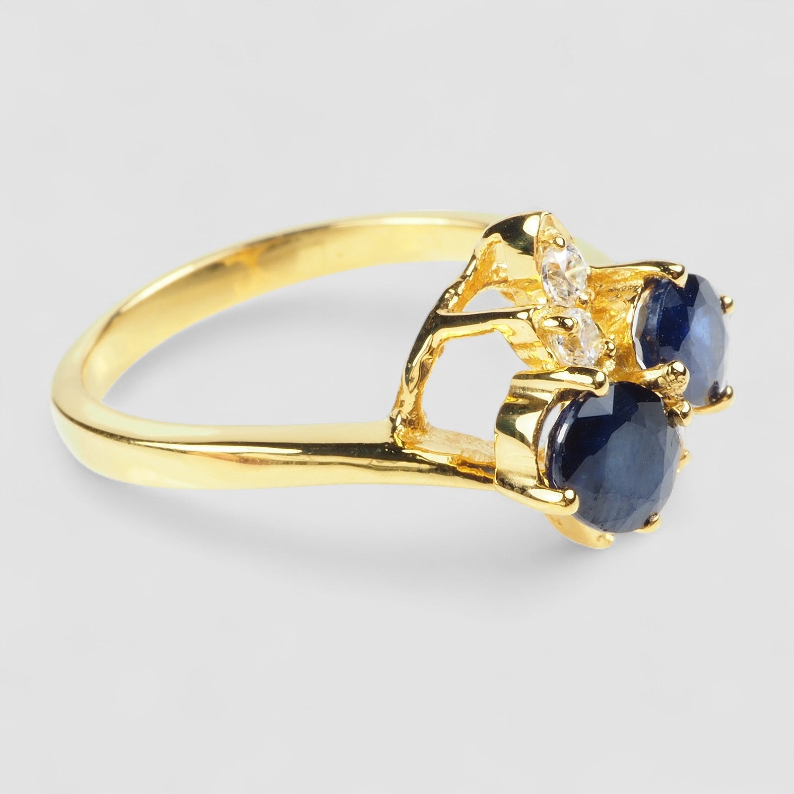 DUO STONE BLUE SAPPHIRE 24K GOLD 925 STERLING SILVER RINGS