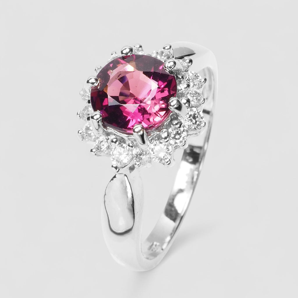 RARE PINK TOURMALINE 925 STERLING SILVER WHITE GOLD PLATED