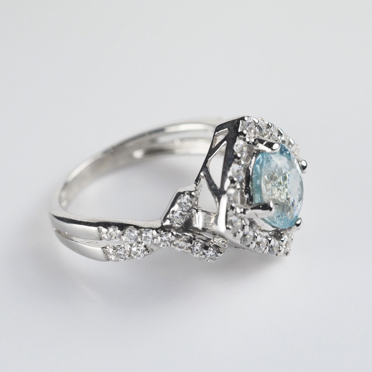 BLUE AQUAMARINE 925 STERLING SILVER HANDMADE RING
