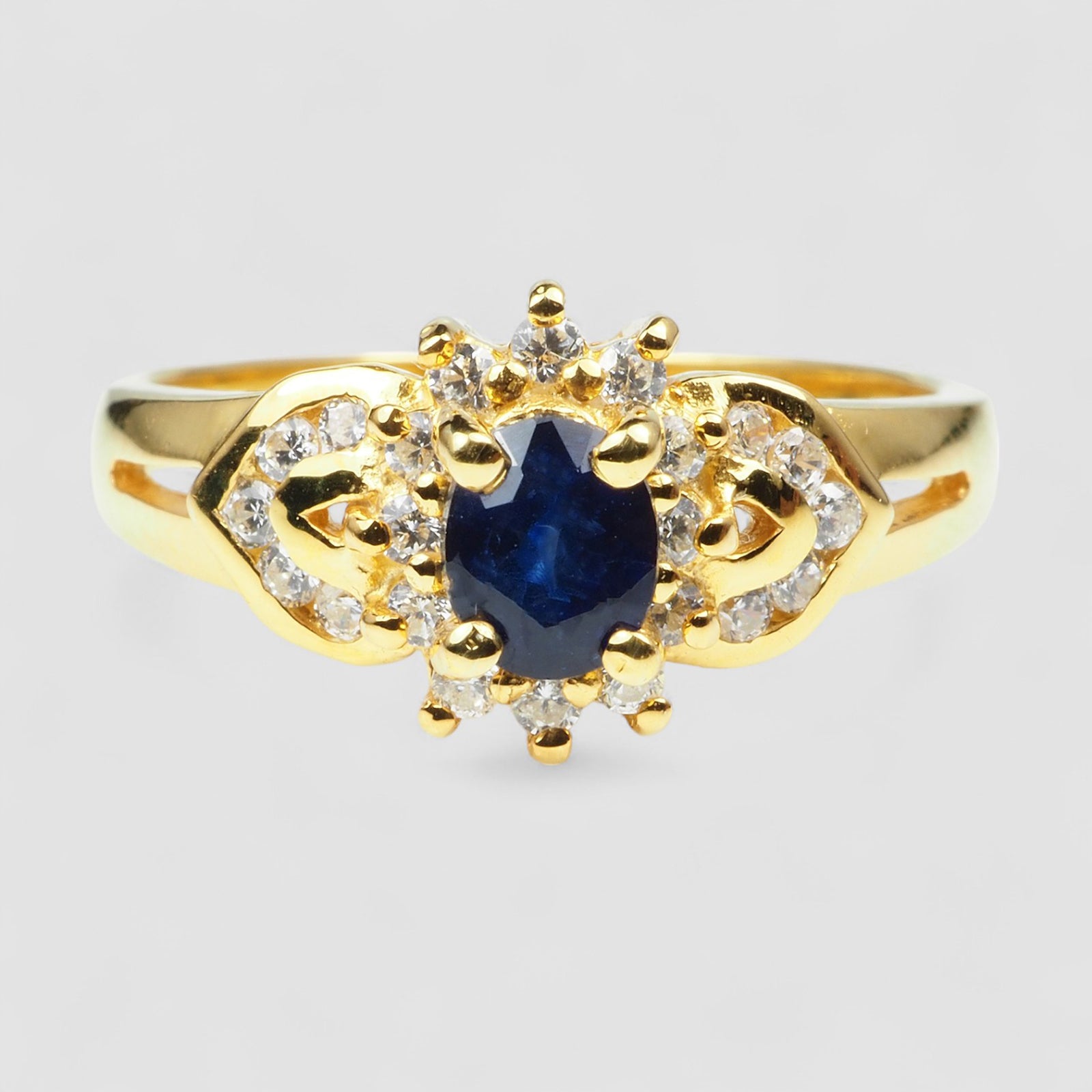 Blue Sapphire 24K Gold Ring, Natural Gemstone, Free Resizing