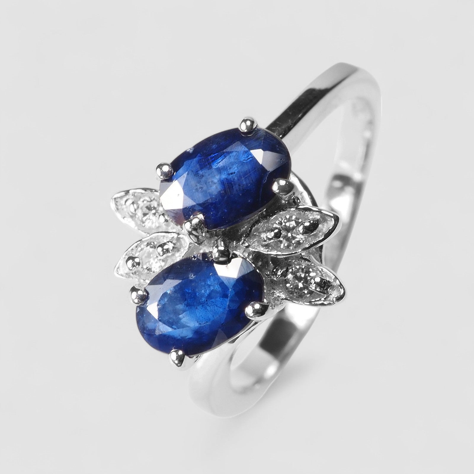 Double Stone Blue Sapphire 925 Sterling Silver Ring