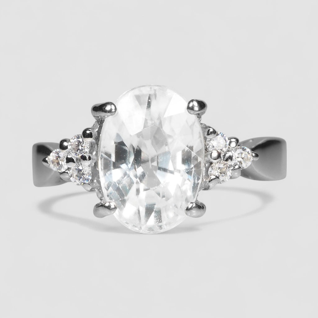 WHITE GOLD PLATED RINGS WHITE ZIRCON 3.70CT