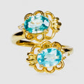 Two Stone Blue Zircon 925 Sterling Silver 24K Gold Ring