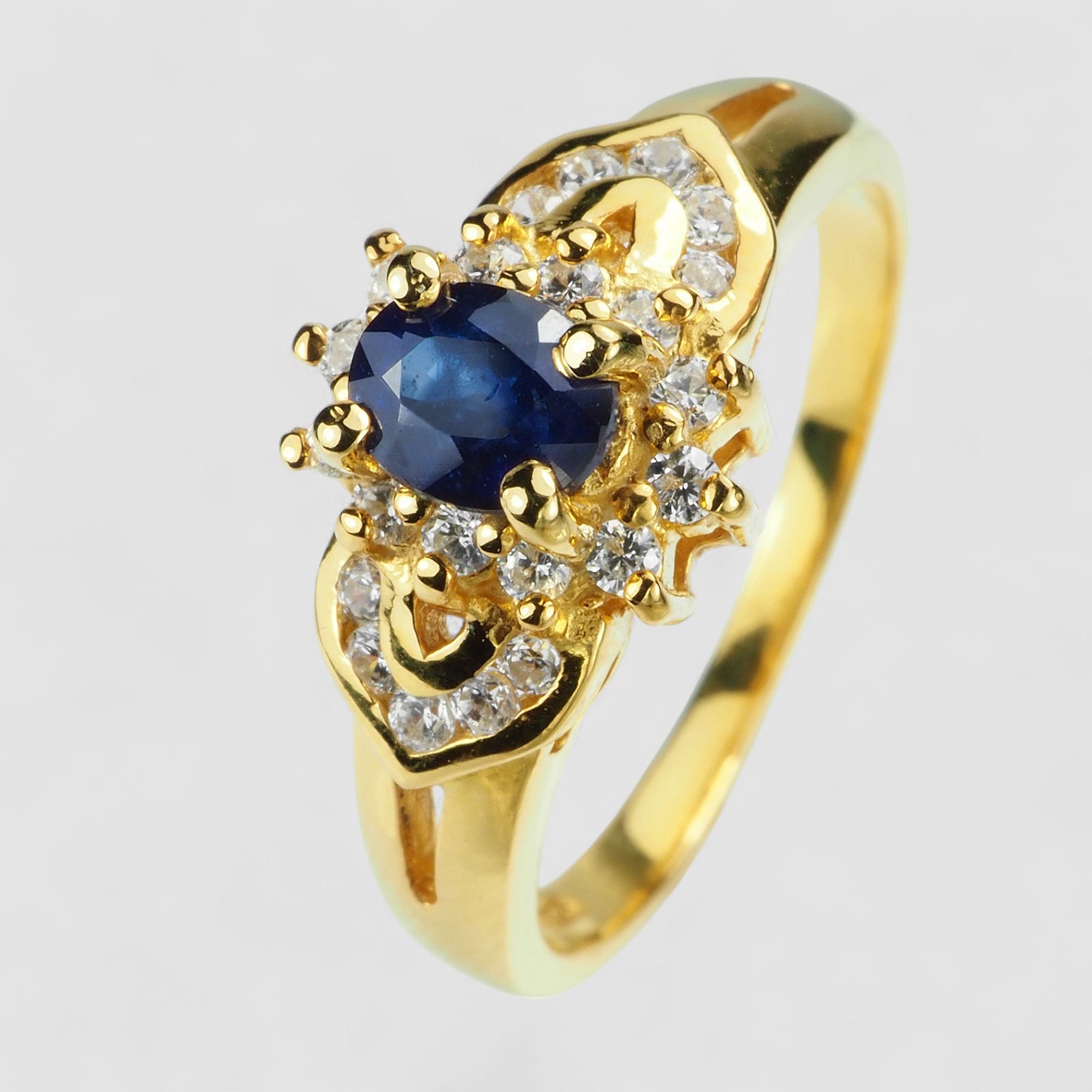 Blue Sapphire 24K Gold Ring, Natural Gemstone, Free Resizing