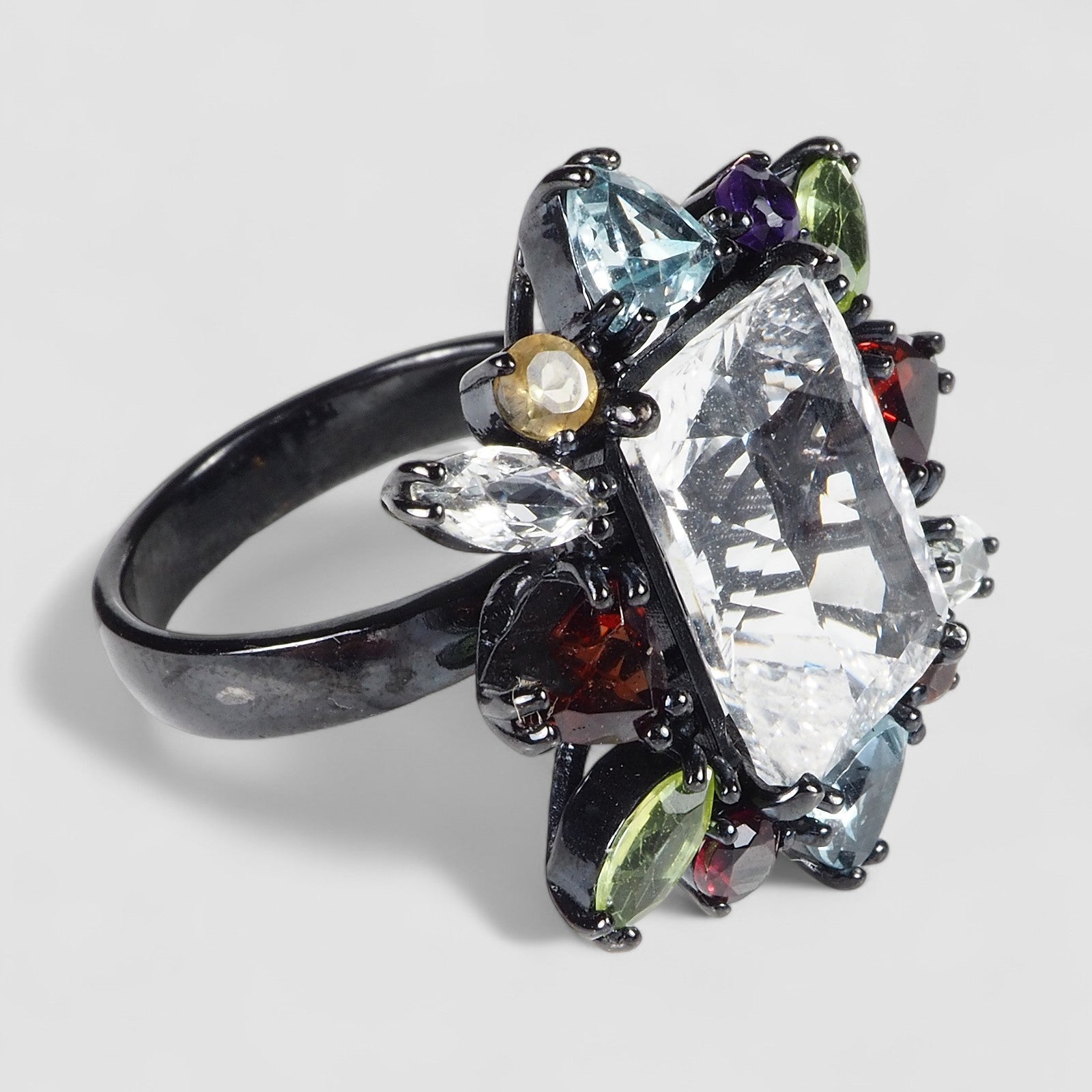 White Topaz 925 Sterling Silver Black Rings, Dainty Everyday Ring