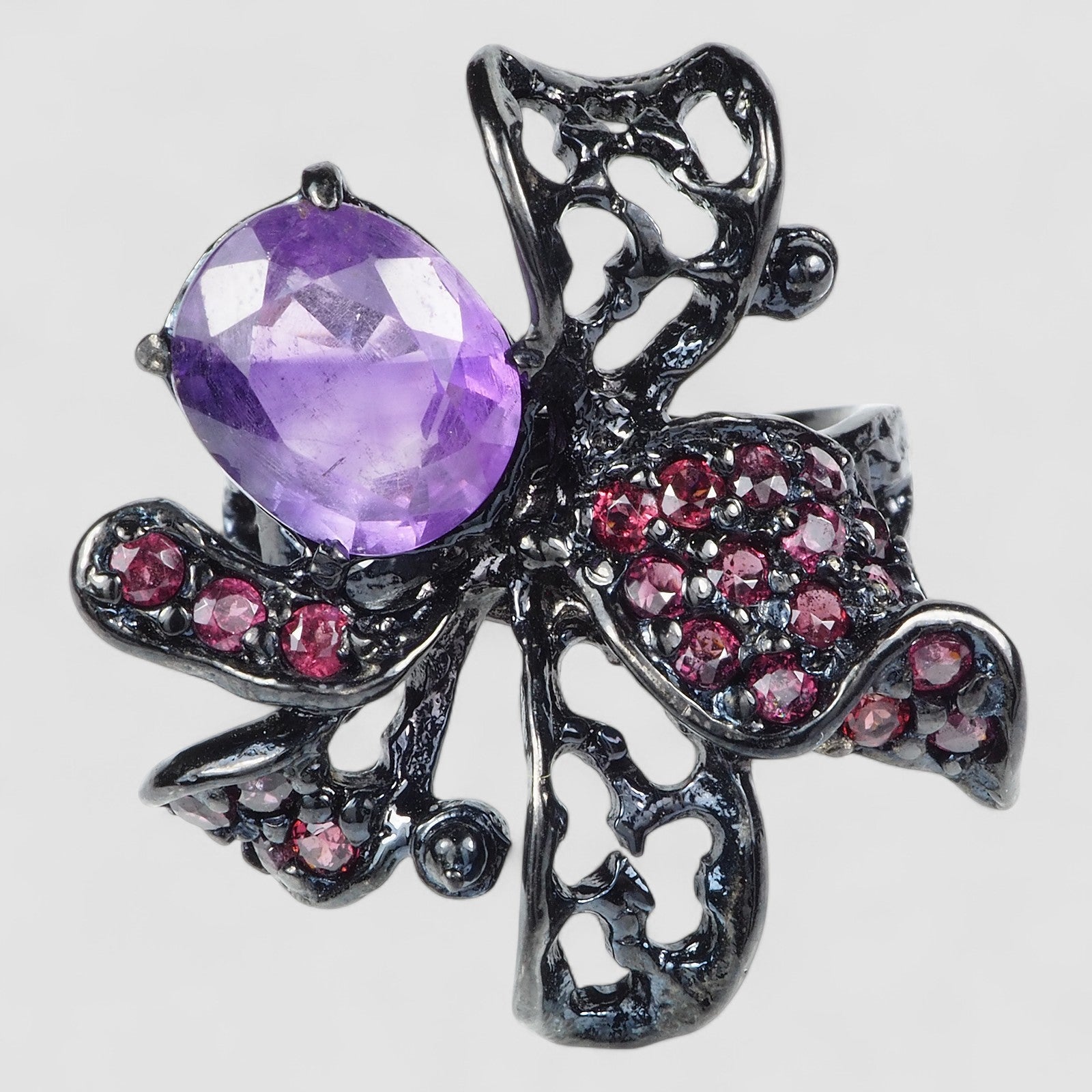 Purple Amethyst 925 Sterling Silver Blalck Ring, Trendy Everyday Ring