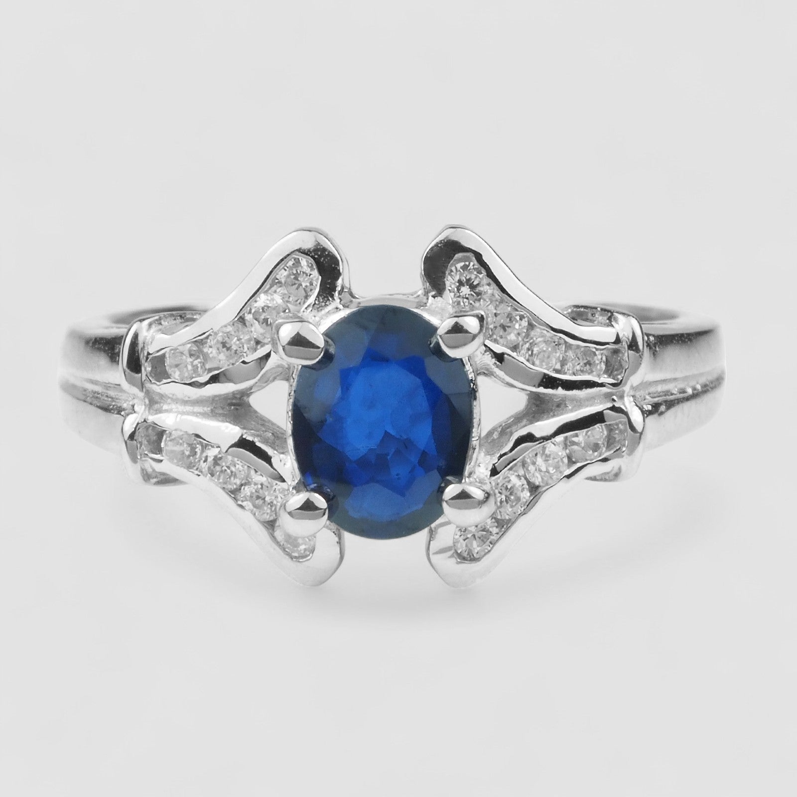 Blue Sapphire Oval 925 Sterling Silver Ring
