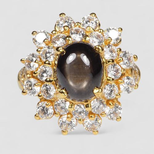24K Gold 925 Sterling Silver Rings Thailand Black Star Sapphire