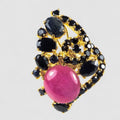 Pink Ruby 925 Sterling Silver 24K Gold Rings, Birthday Gift, Dainty Ring