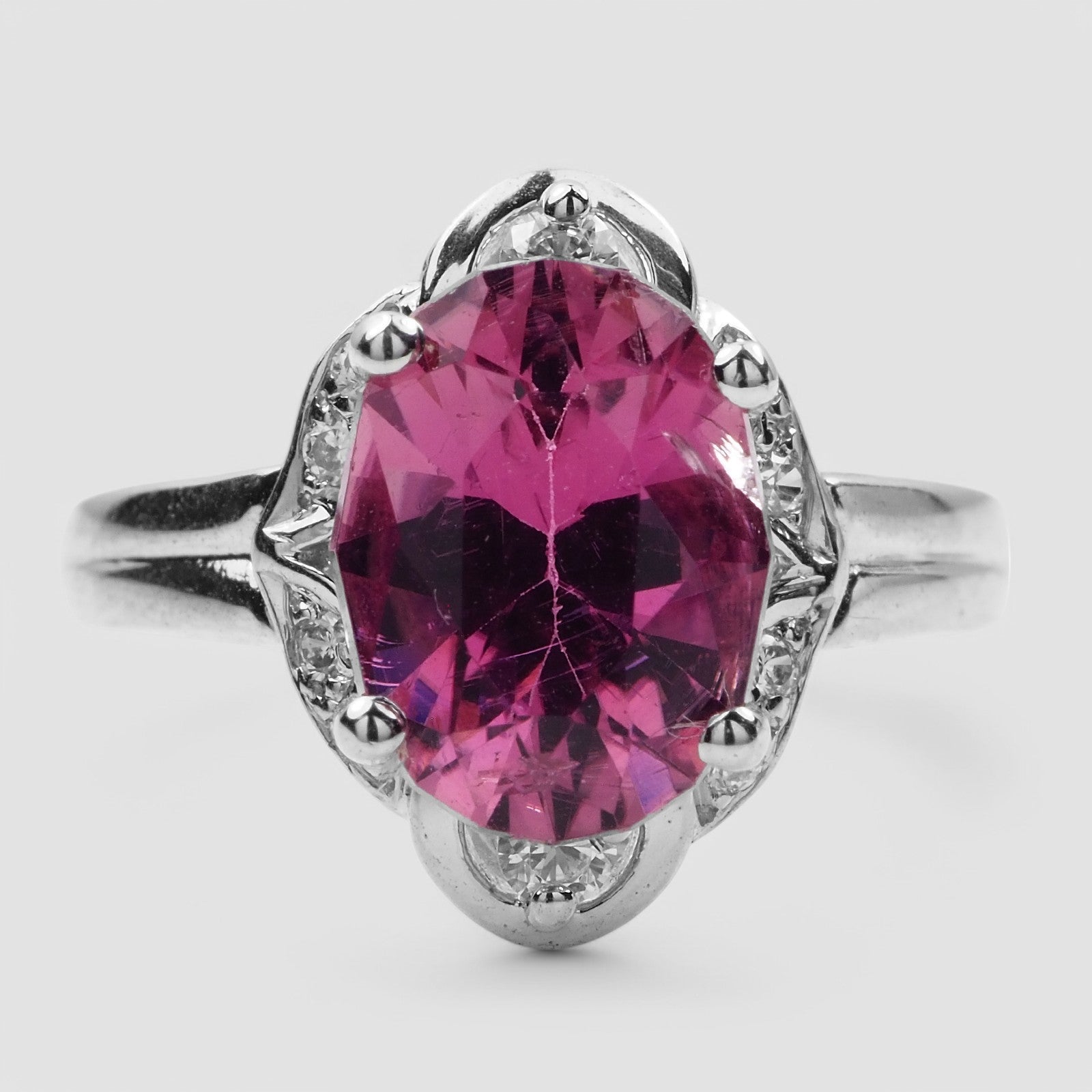 PINK TOURMALINE OVAL 925 STERLING SILVER WHITE GOLD PLATED RINGS