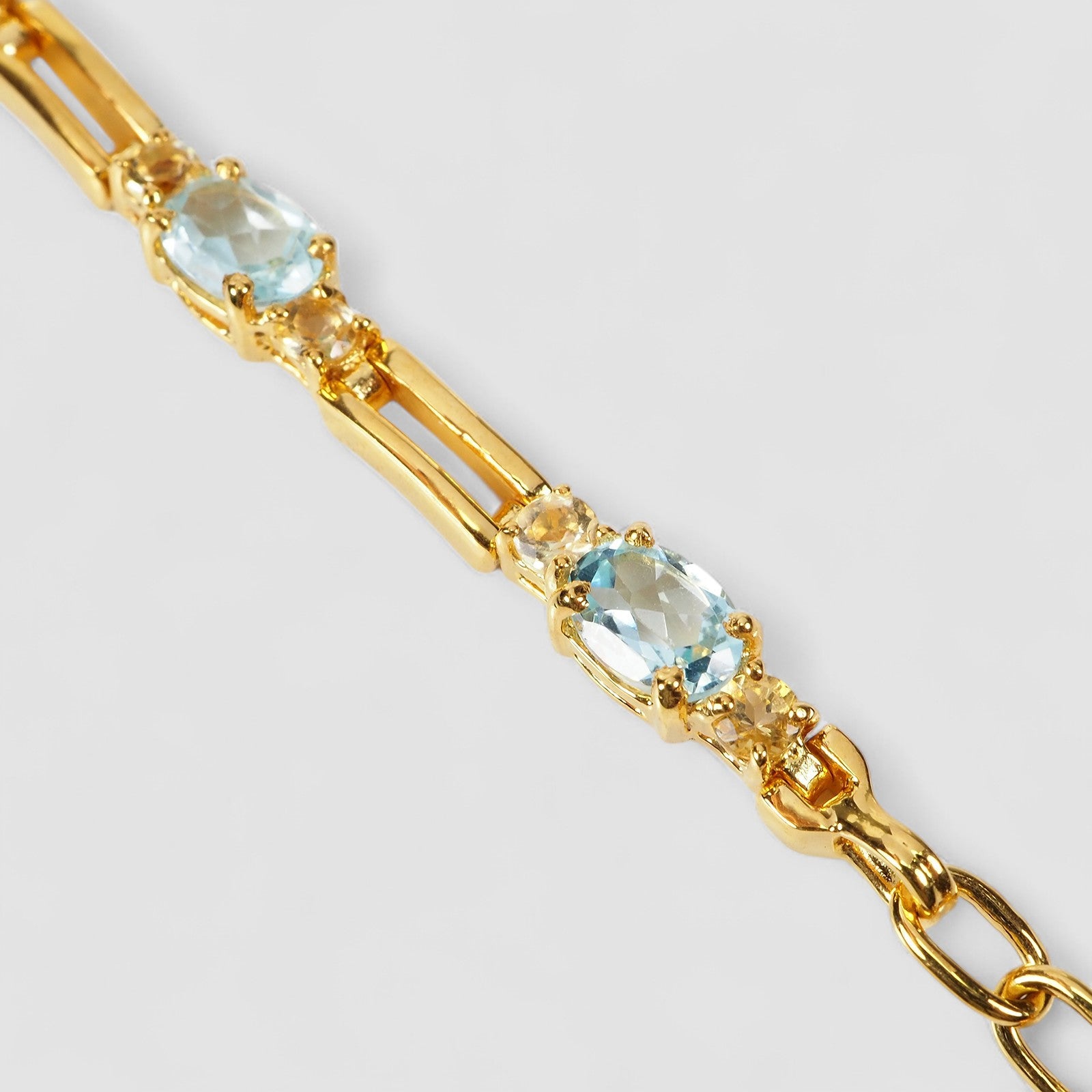 Blue Aquamarine 925 Sterling Silver 24K Gold Bracelet, Affordable Natural Gemstone, Everyday Bracelet