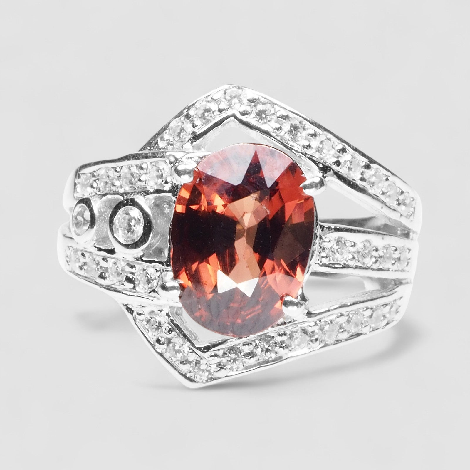 925 STERLING SILVER HANDMADE FINISH FINE RING RED ZIRCON