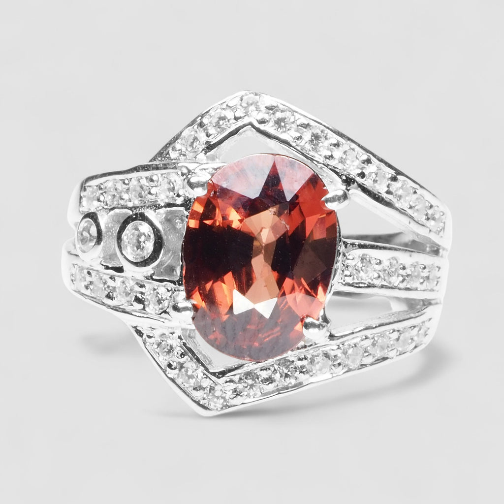 925 STERLING SILVER HANDMADE FINISH FINE RING RED ZIRCON