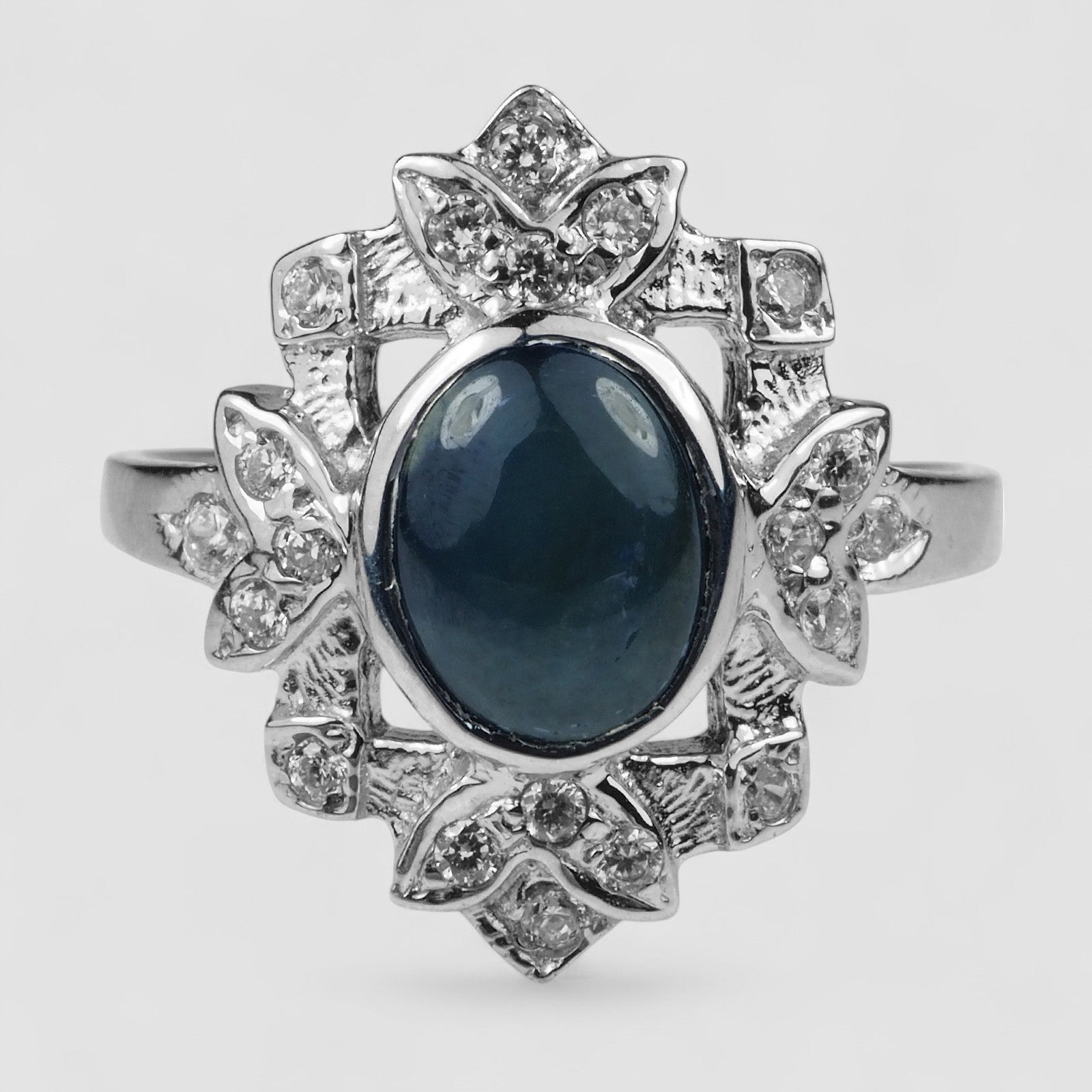 Exquisite Blue Star Sapphire 925 Sterling Silver Ring, Rhodium Plated, Tarnish Free, Free Resizing