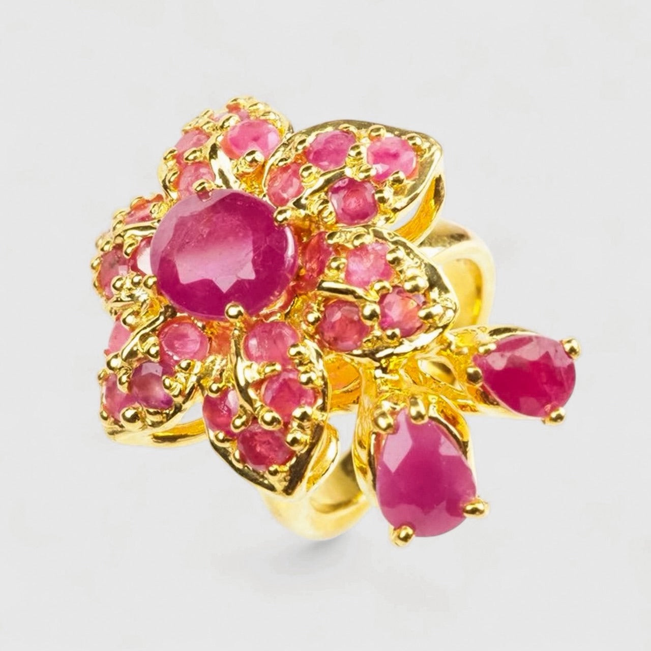 Red Ruby 925 Sterling Silver 24K Gold Rings, Birthday Gift, Dainty Ring