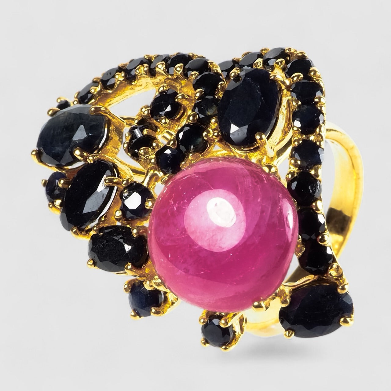 Pink Ruby 925 Sterling Silver 24K Gold Rings, Birthday Gift, Dainty Ring